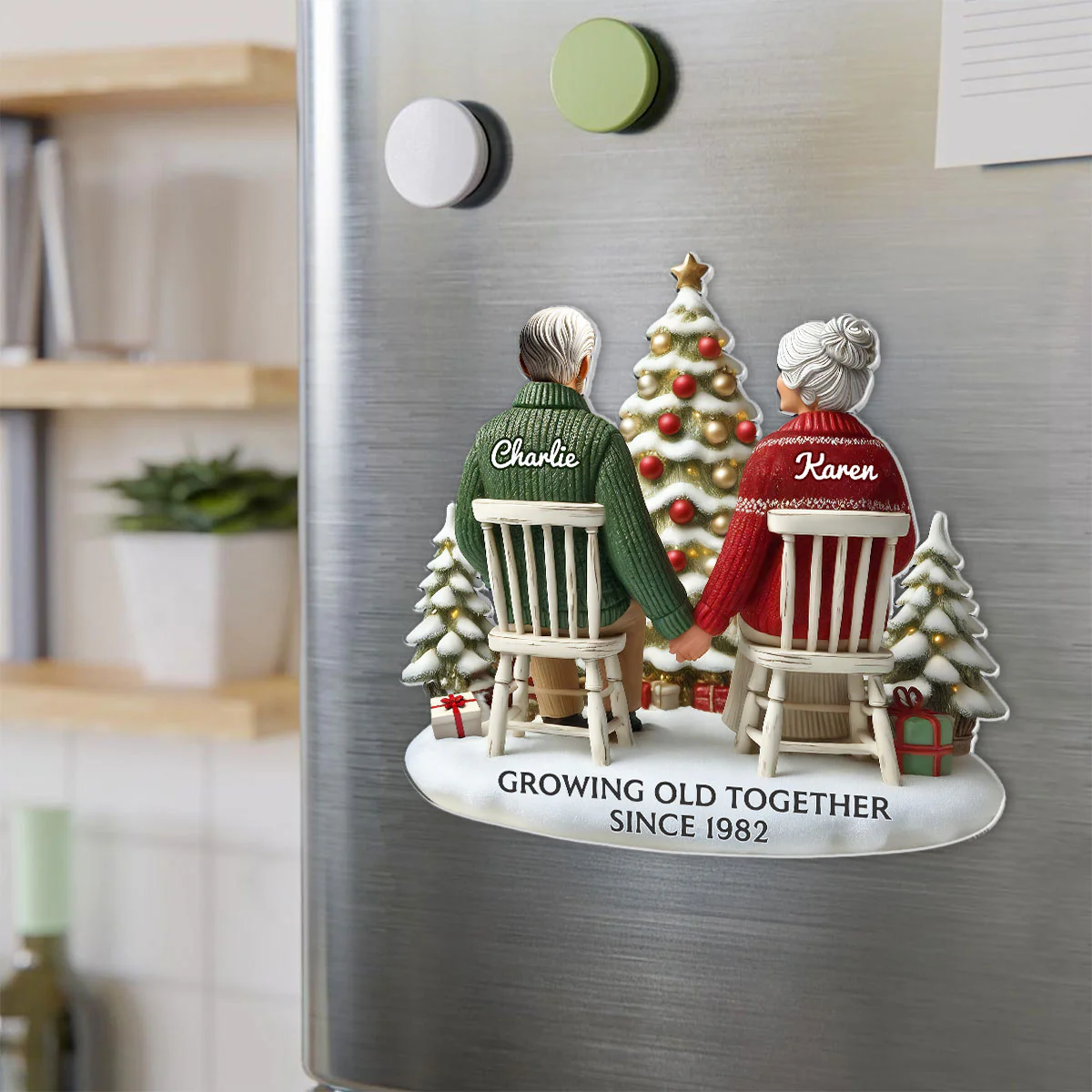 3D Back View Couple Growing Old Together Personalized Acrylic Fridge Magnet, 2025 Heartfelt  Gift, Anniversary Gift For Couple, For Him, For Her, Husband, Wife - Image 2