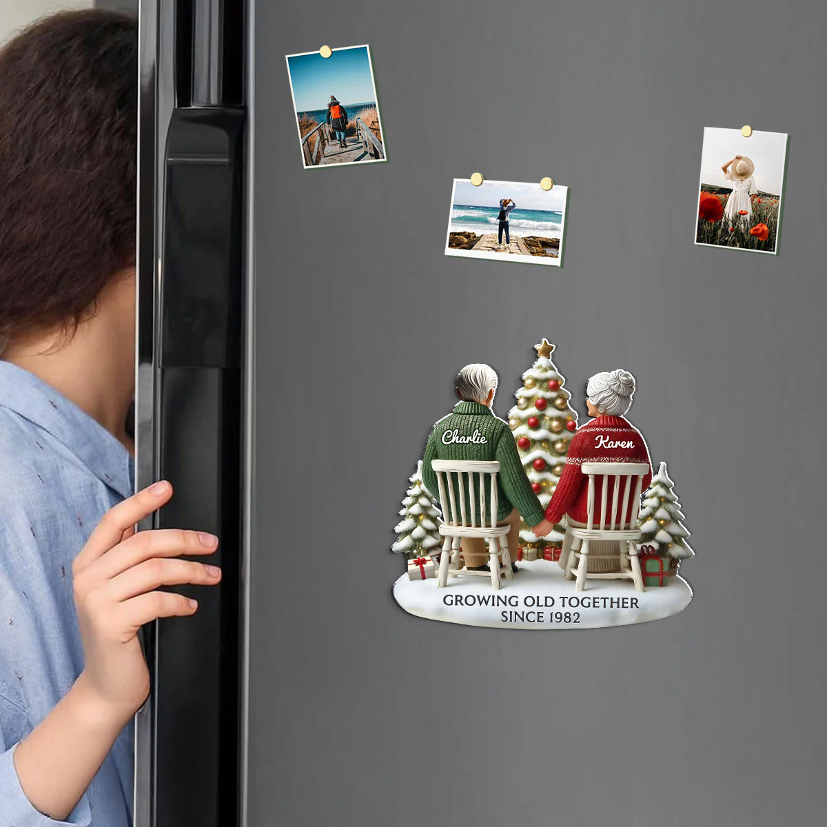3D Back View Couple Growing Old Together Personalized Acrylic Fridge Magnet, 2025 Heartfelt  Gift, Anniversary Gift For Couple, For Him, For Her, Husband, Wife - Image 3