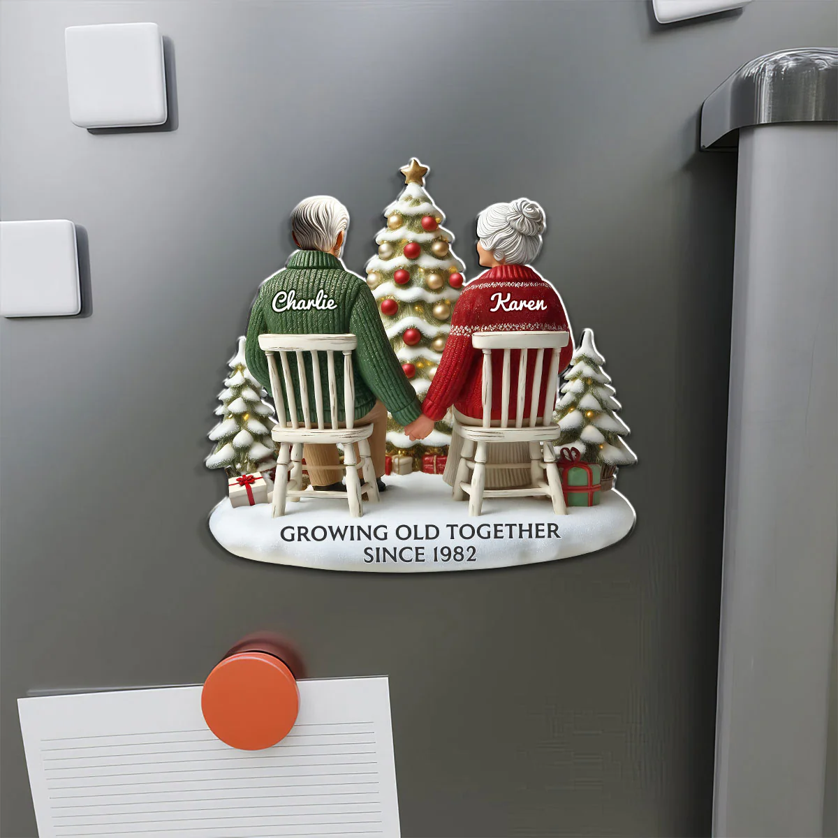 3D Back View Couple Growing Old Together Personalized Acrylic Fridge Magnet, 2025 Heartfelt  Gift, Anniversary Gift For Couple, For Him, For Her, Husband, Wife - Image 4