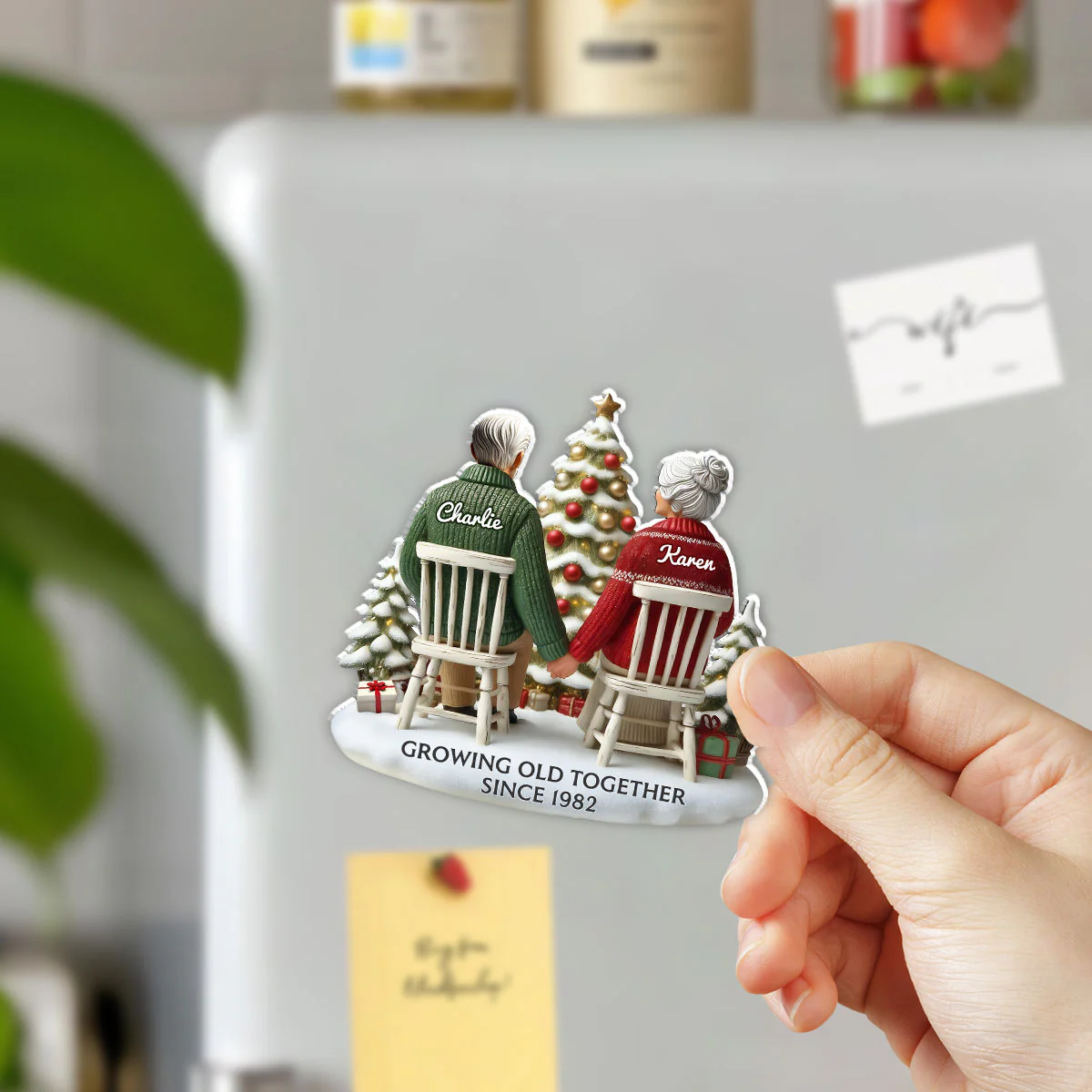 3D Back View Couple Growing Old Together Personalized Acrylic Fridge Magnet, 2025 Heartfelt  Gift, Anniversary Gift For Couple, For Him, For Her, Husband, Wife - Image 5