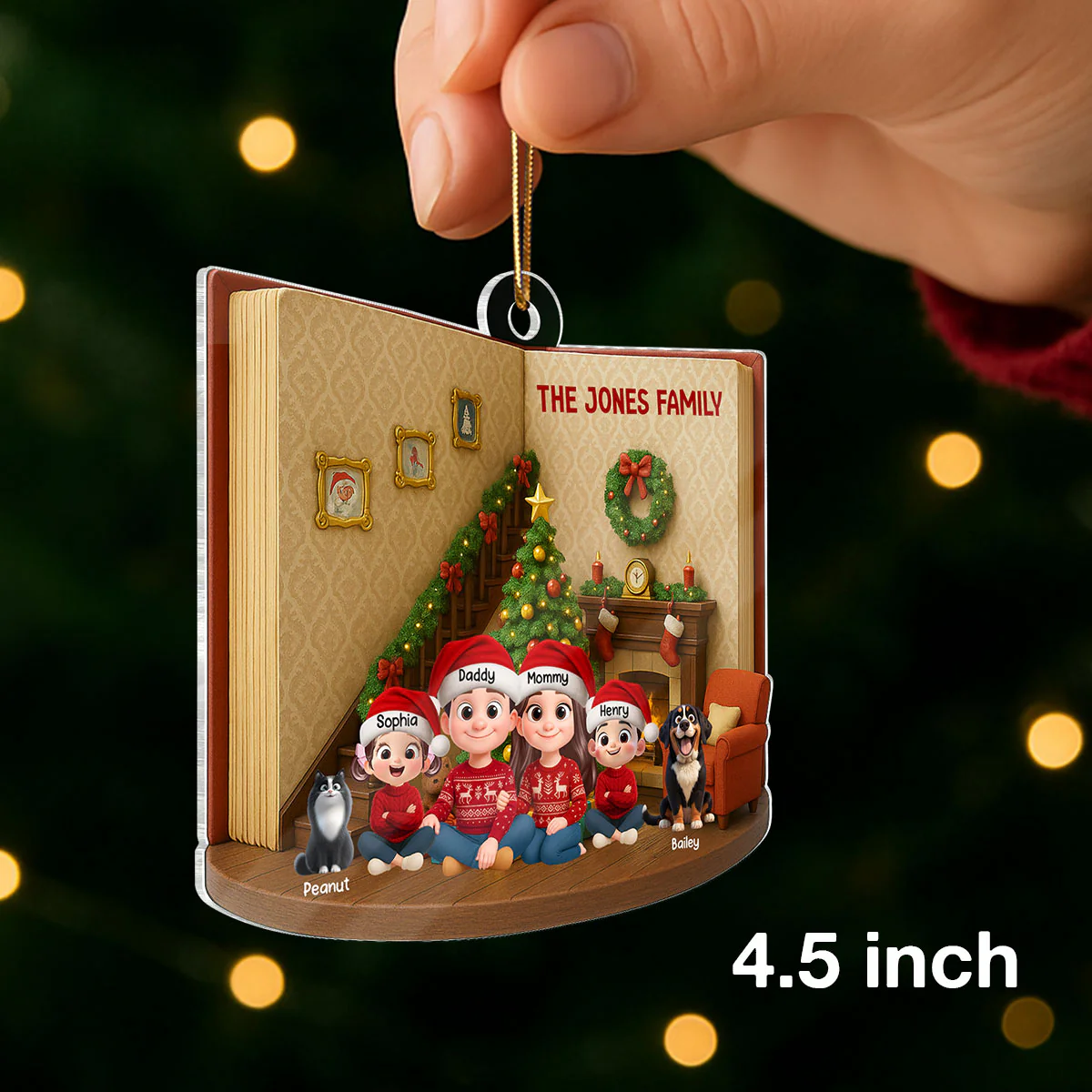 3D Book House Cozy Vibe Family Sitting Together - Personalzied Acrylic Ornament - Christmas Gift for Family - Image 2
