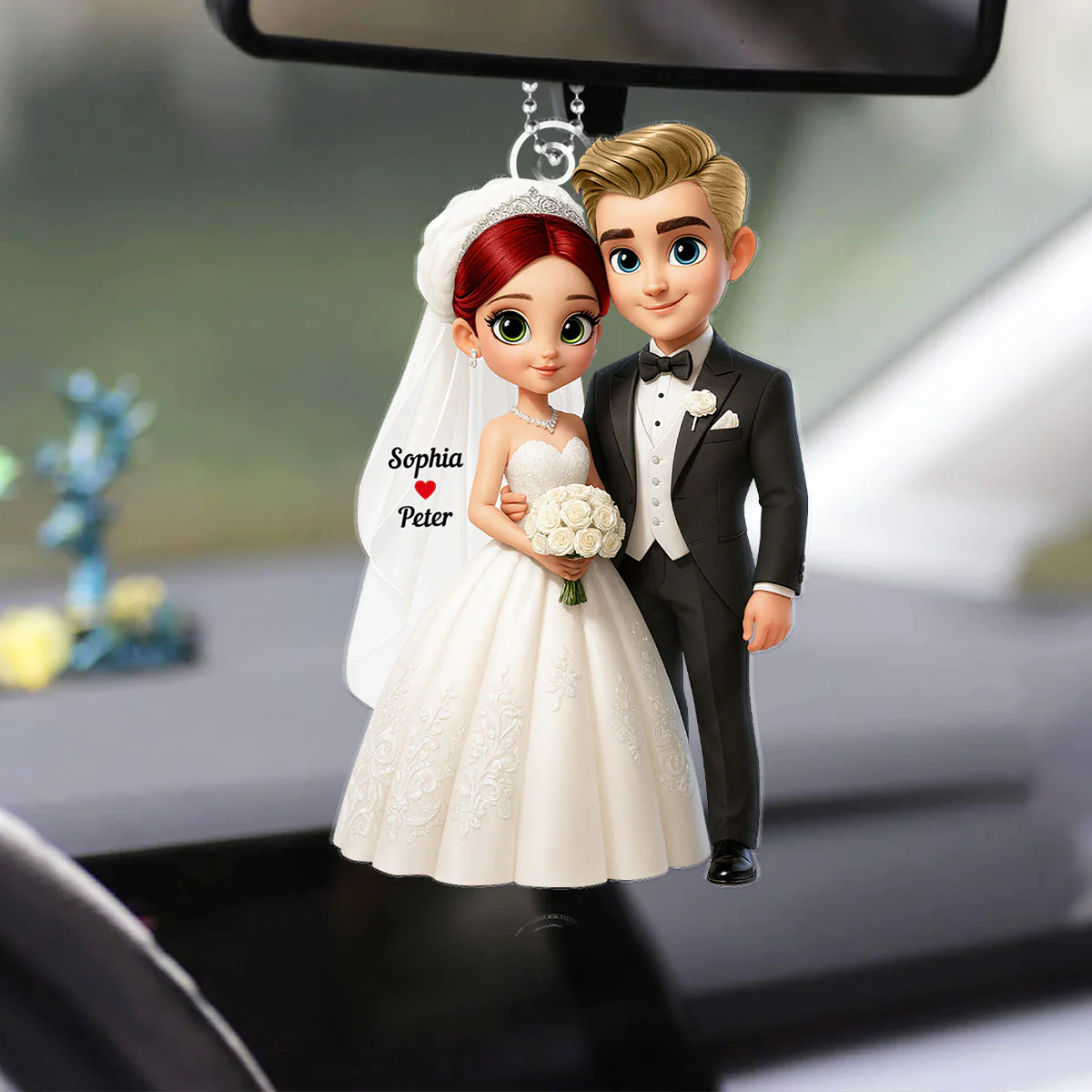 3D Cartoon Married Couple - Personalized Car Hanger - Gift for Couple - Image 6