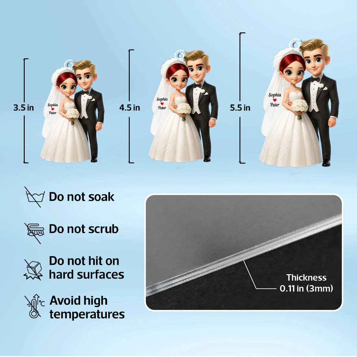 3D Cartoon Married Couple - Personalized Car Hanger - Gift for Couple - Image 7