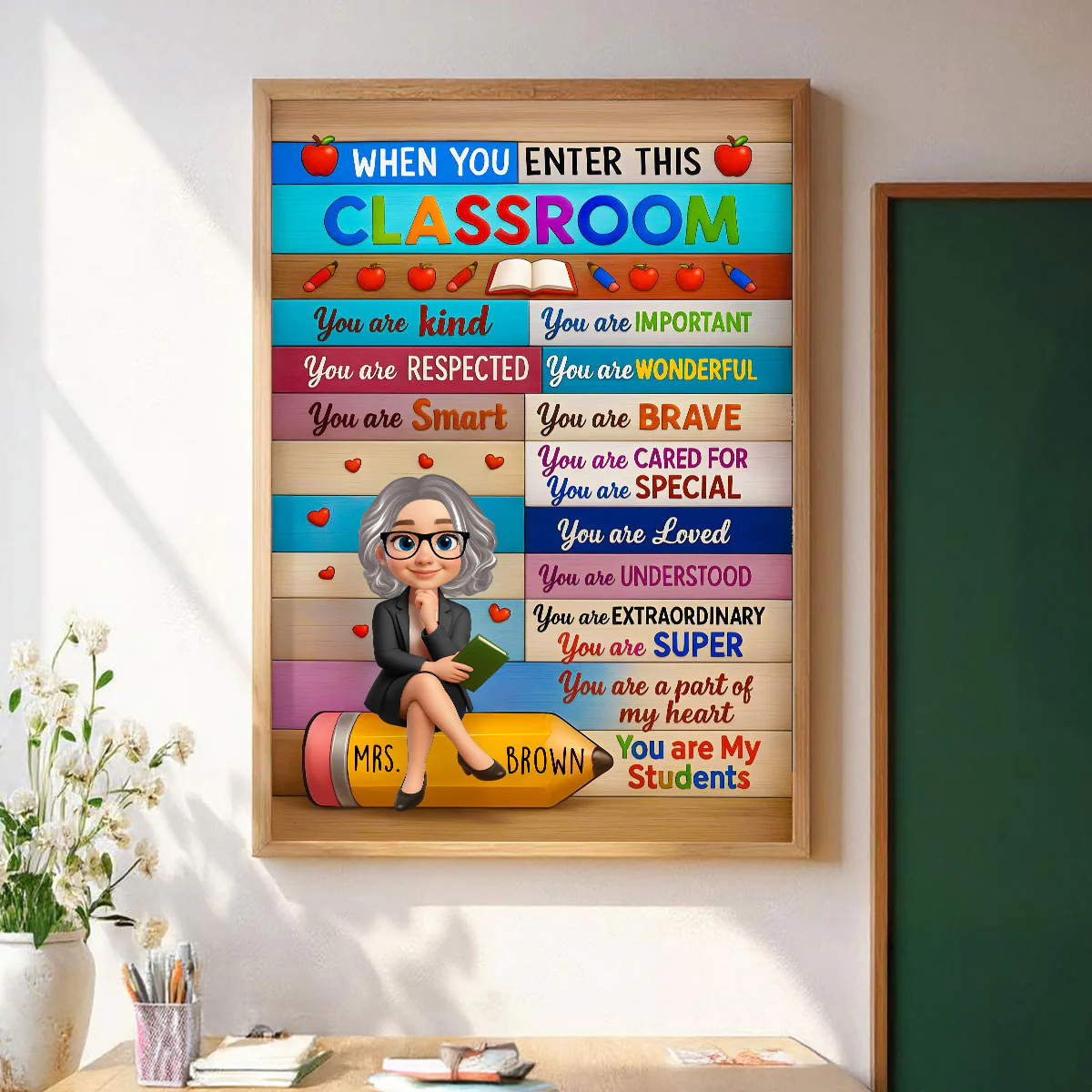 3D Cartoon Teacher Sitting On Pencil Personalized Poster, Classroom Decoration, Back To School Gift For Teacher - Image 6
