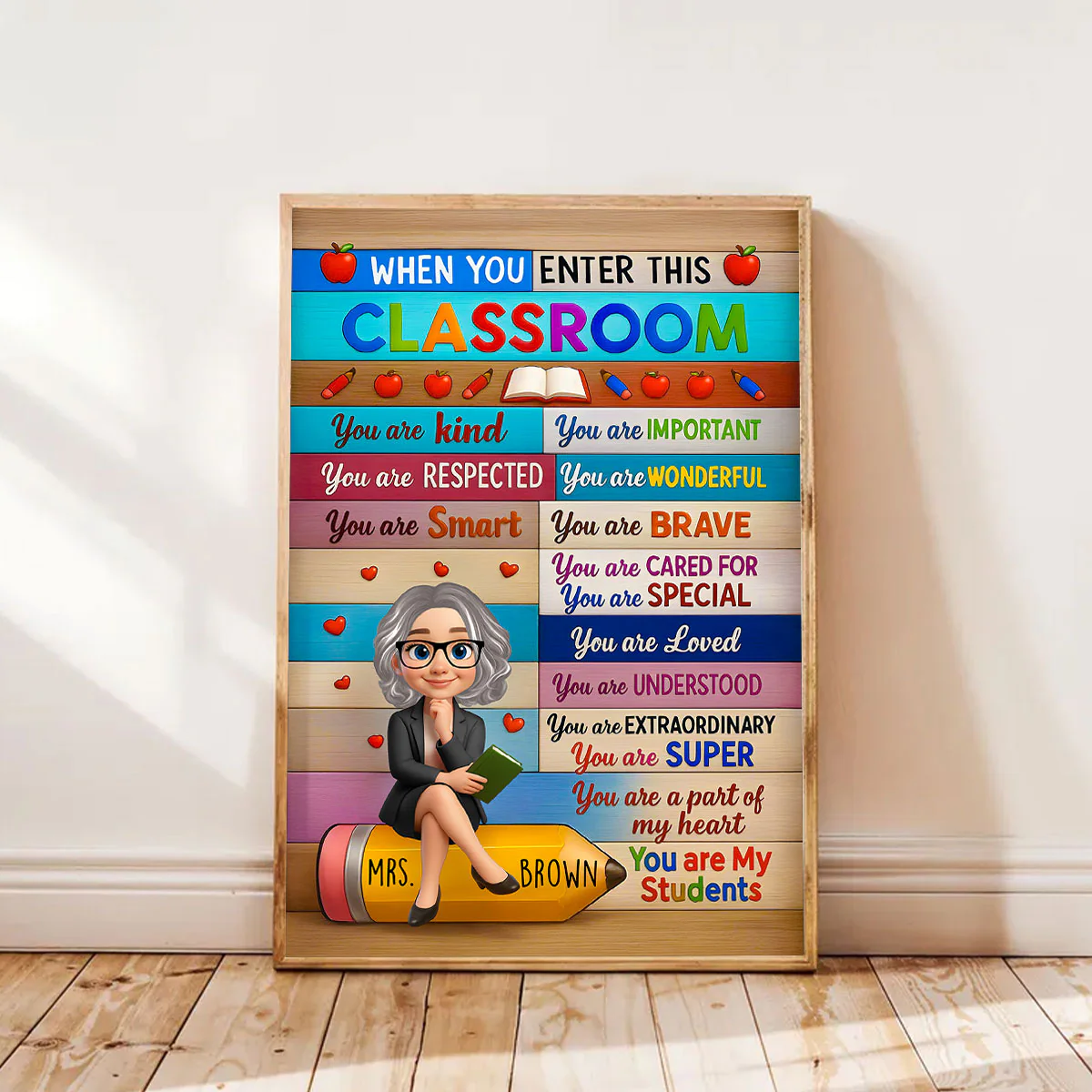 3D Cartoon Teacher Sitting On Pencil Personalized Poster, Classroom Decoration, Back To School Gift For Teacher - Image 8