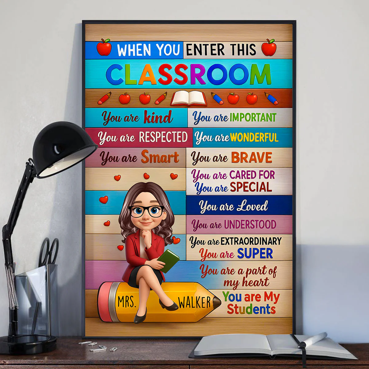 3D Cartoon Teacher Sitting On Pencil Personalized Poster, Classroom Decoration, Back To School Gift For Teacher - Image 9