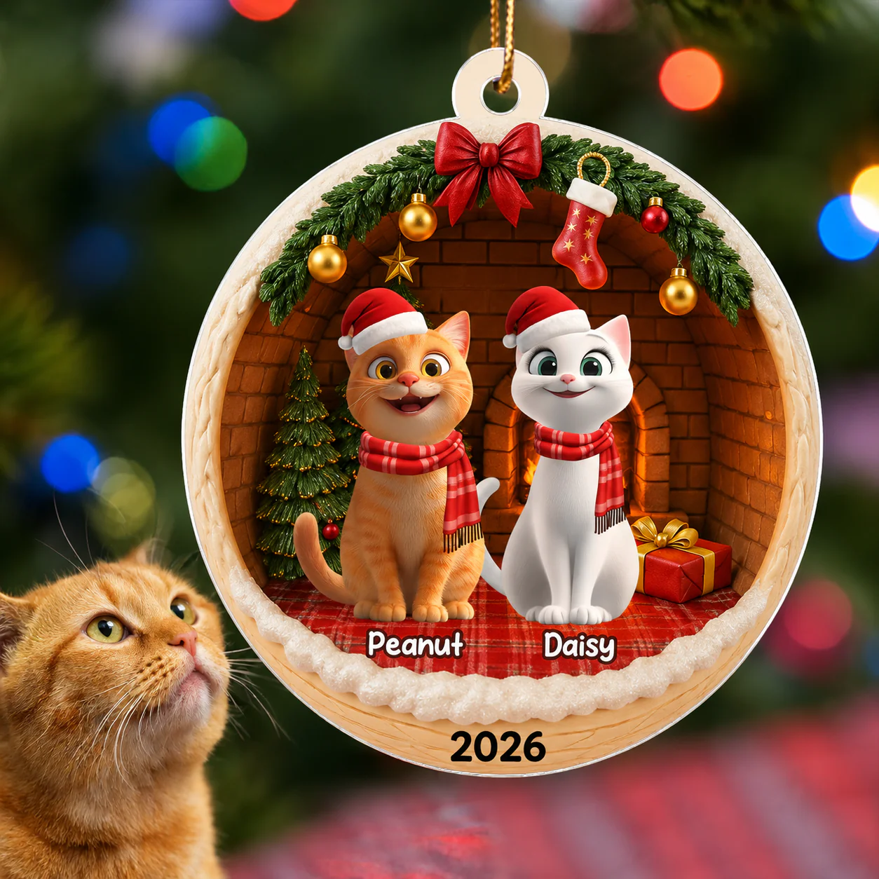 3D Christmas Cats Cozy House - Personalized Acrylic Ornament - Christmas Gift for Cat Lovers - Image 3