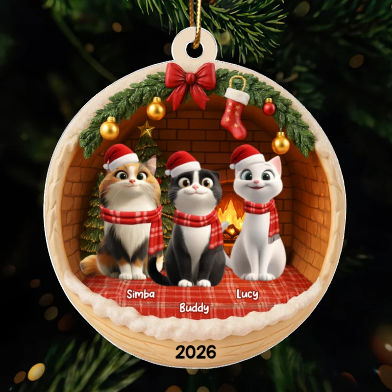 3D Christmas Cats Cozy House - Personalized Acrylic Ornament - Christmas Gift for Cat Lovers - Image 7