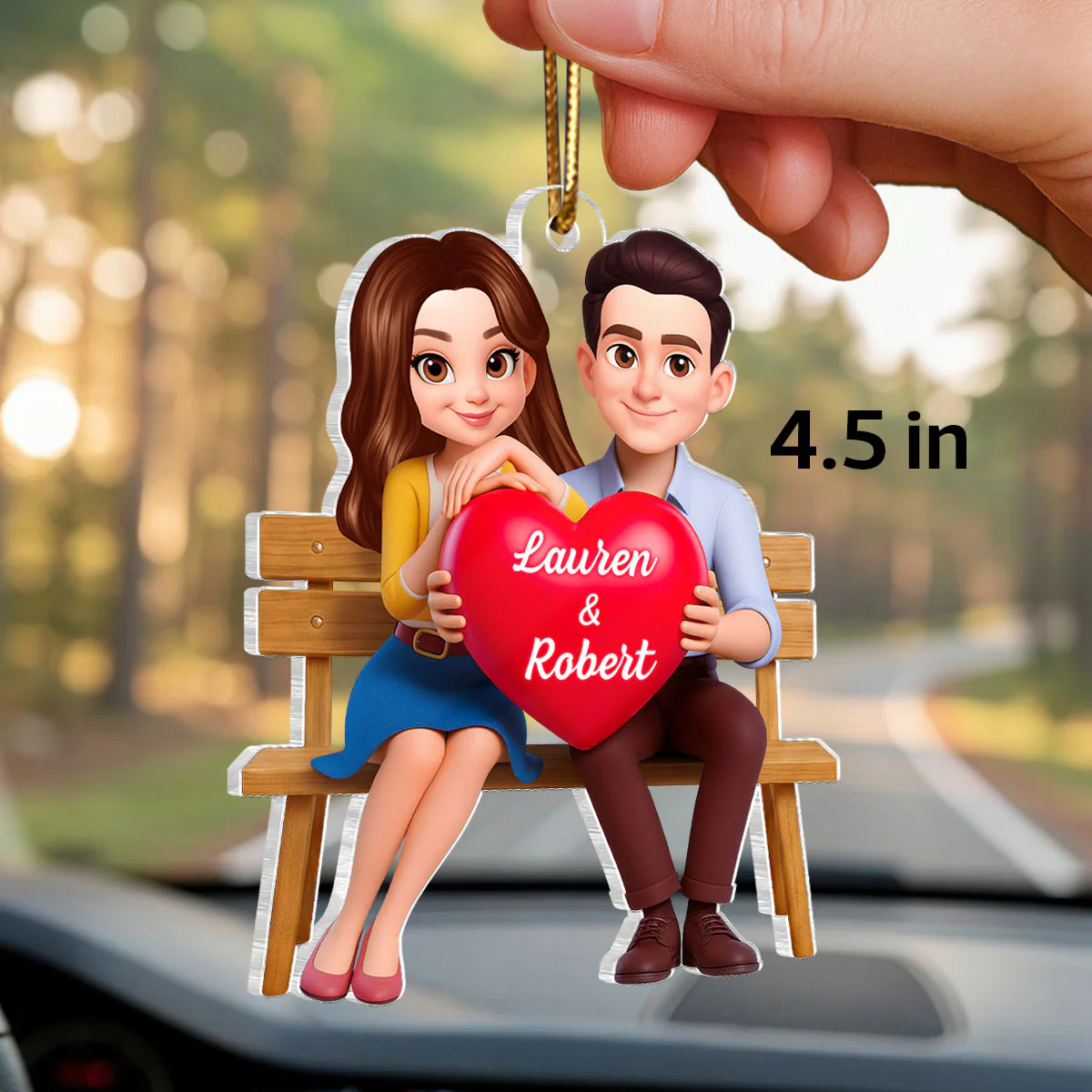 3D Couple with Red Heart - Personalized Car Hanger - Gift for Her, for Him - Image 2