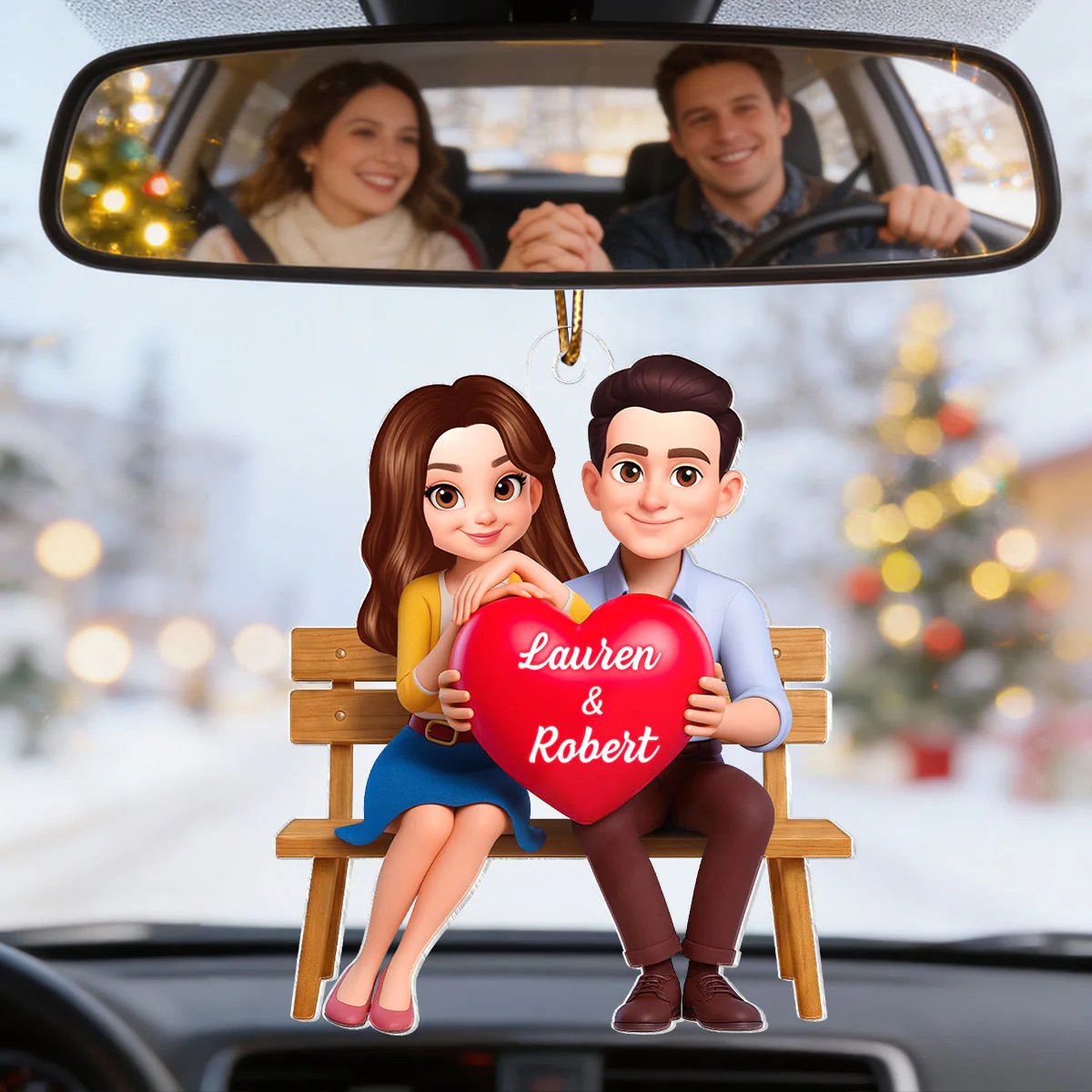 3D Couple with Red Heart - Personalized Car Hanger - Gift for Her, for Him - Image 6