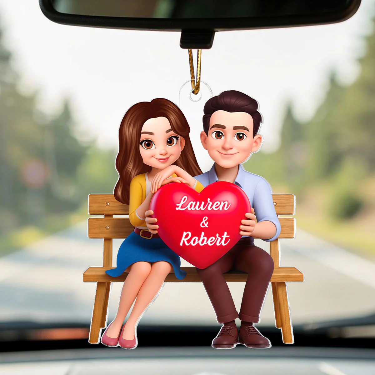 3D Couple with Red Heart - Personalized Car Hanger - Gift for Her, for Him - Image 8