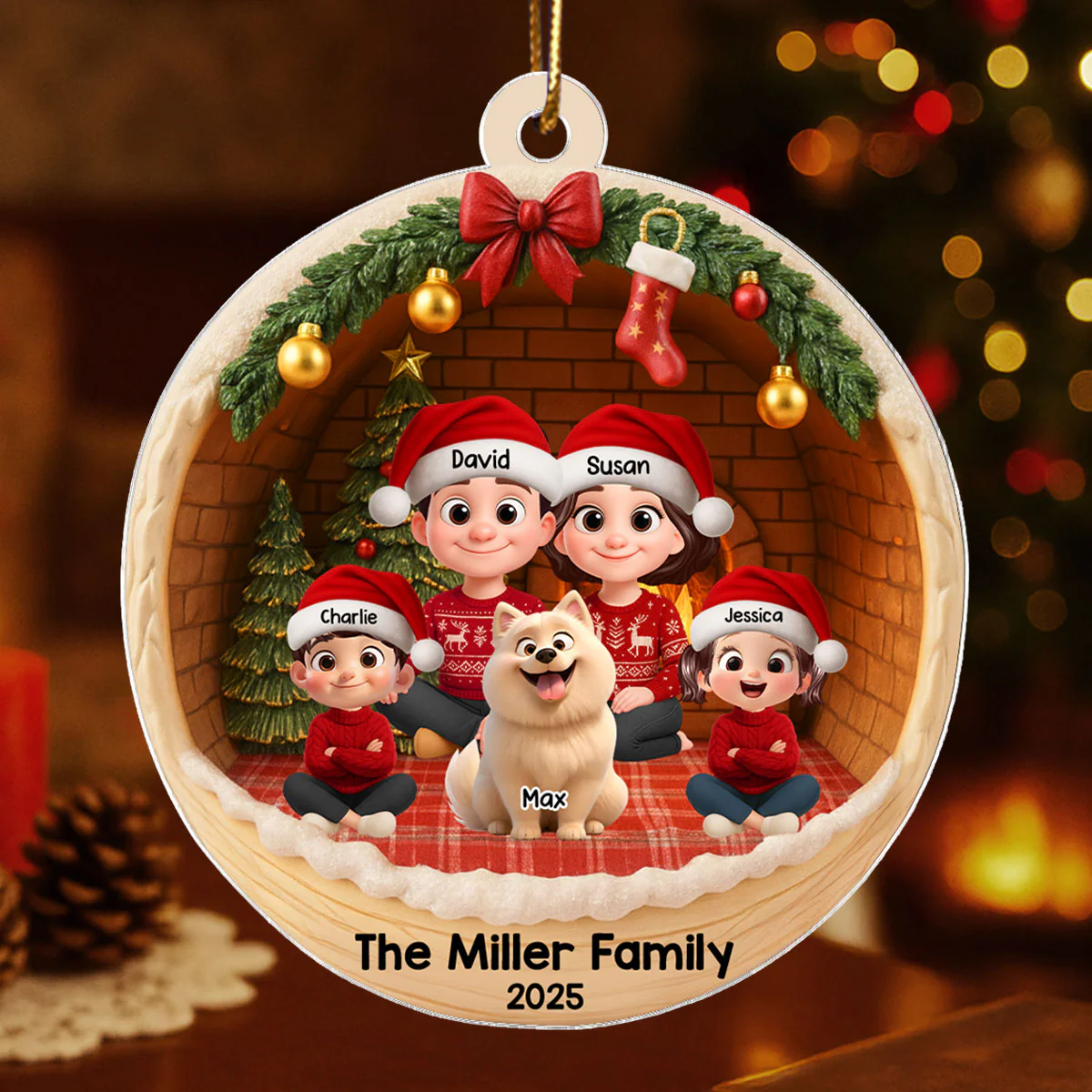3D Cozy Vibe Family Sitting - Personalized Acrylic Ornament - Christmas Gift for Family - Image 4