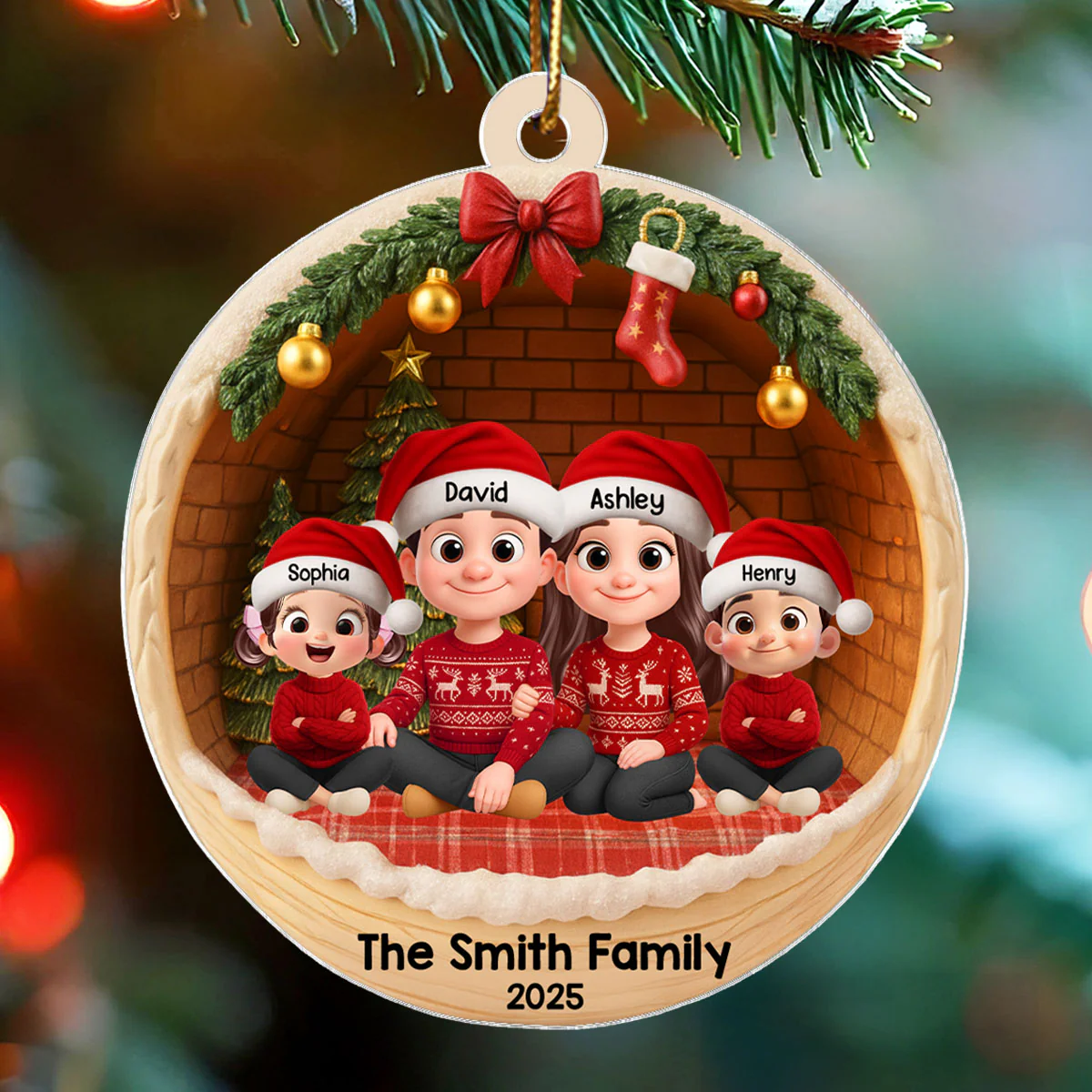 3D Cozy Vibe Family Sitting - Personalized Acrylic Ornament - Christmas Gift for Family - Image 6