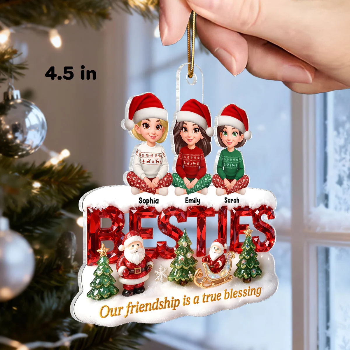 3D Crystal Effect Besties Our Friendship Is A True Blessing Christmas - Personalized Acrylic Ornament - Gift For Best Friends - Image 2