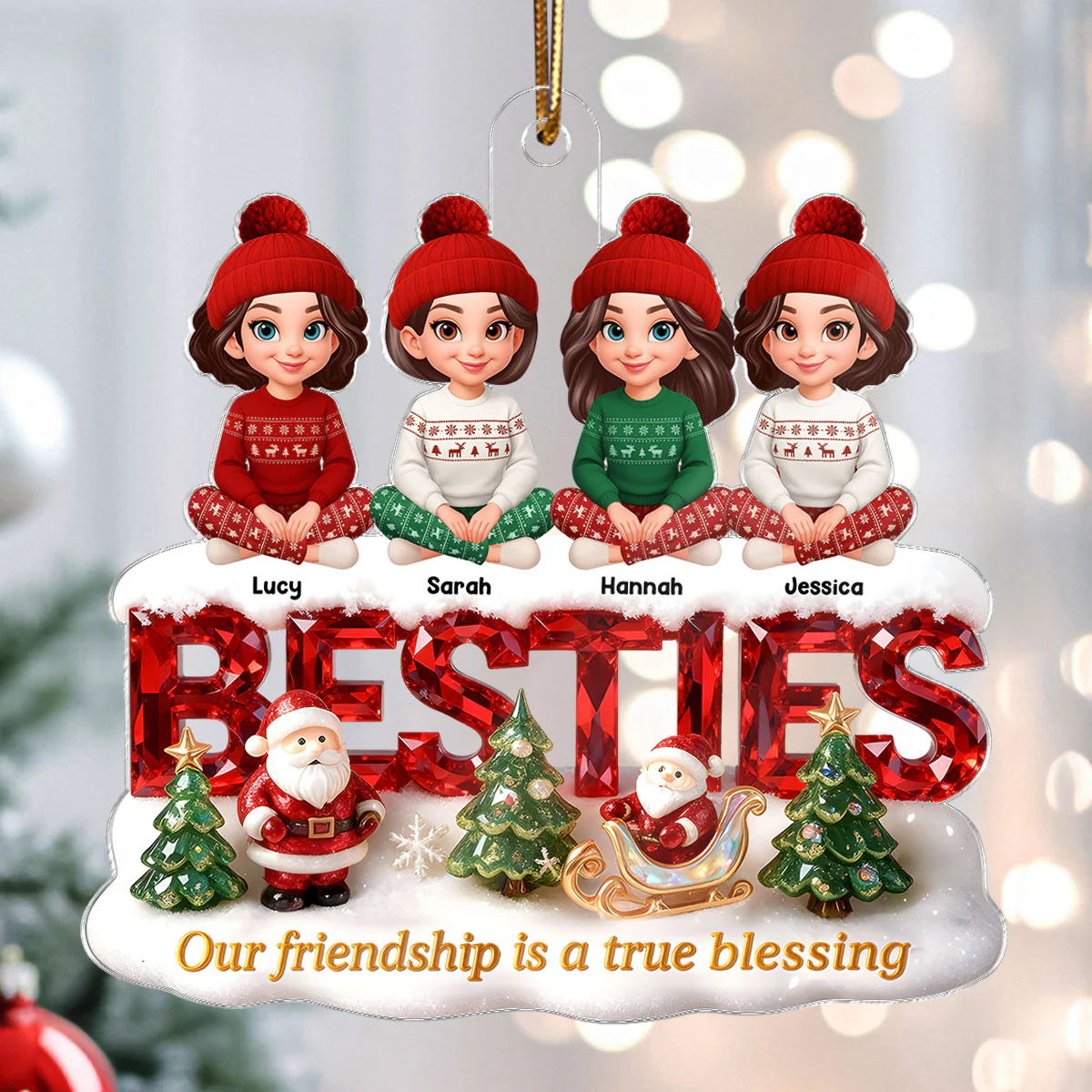 3D Crystal Effect Besties Our Friendship Is A True Blessing Christmas - Personalized Acrylic Ornament - Gift For Best Friends - Image 4