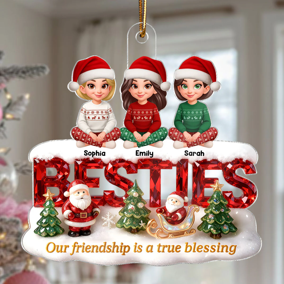 3D Crystal Effect Besties Our Friendship Is A True Blessing Christmas - Personalized Acrylic Ornament - Gift For Best Friends - Image 6