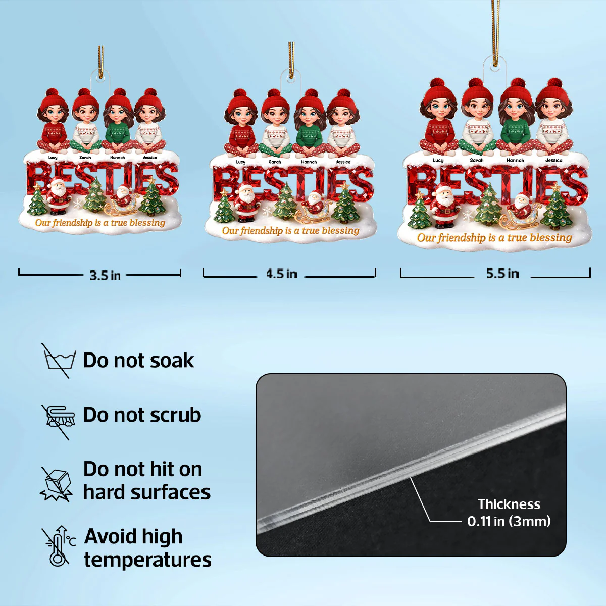 3D Crystal Effect Besties Our Friendship Is A True Blessing Christmas - Personalized Acrylic Ornament - Gift For Best Friends - Image 8