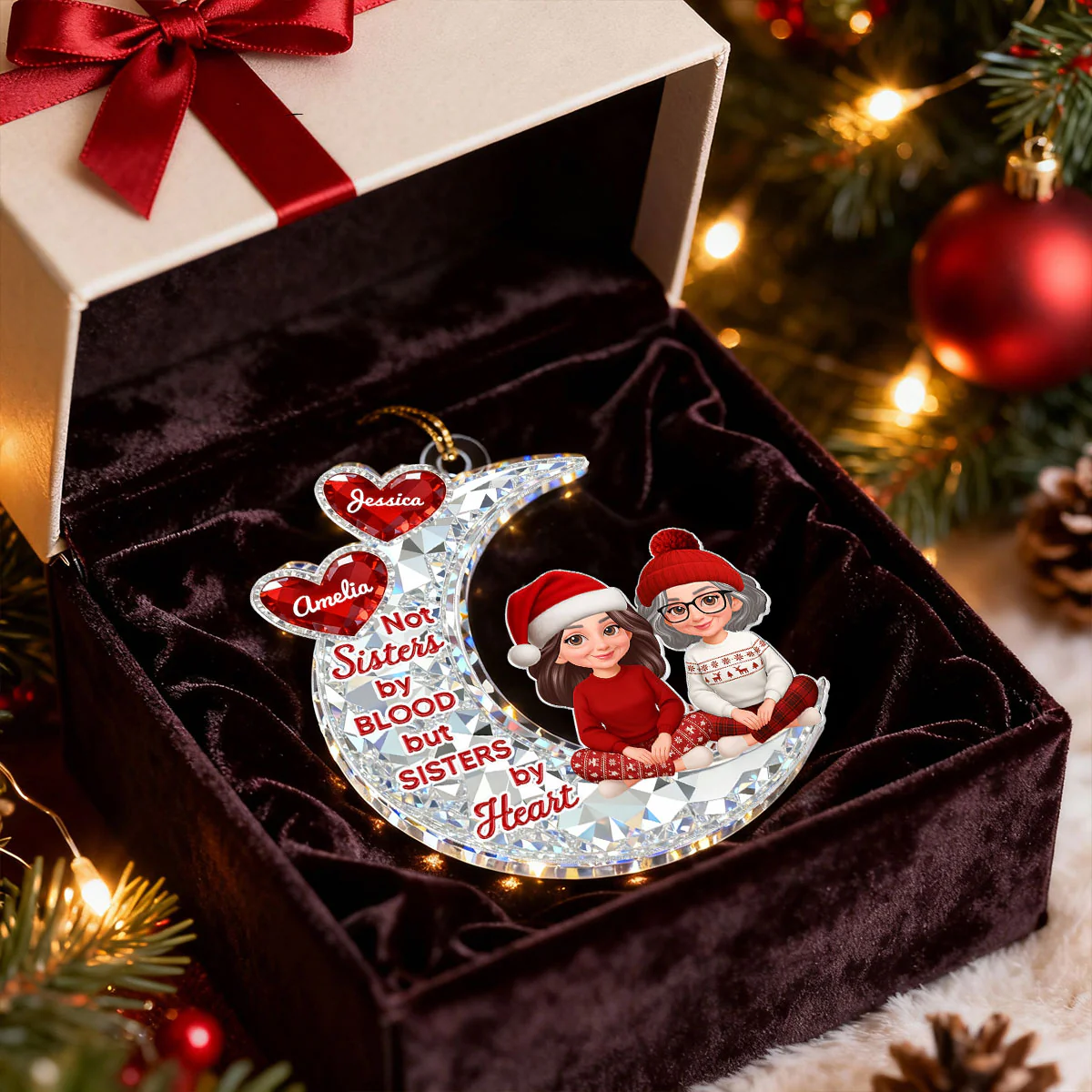 3D Shining Effect Besties Sitting On Moon - Personalized Acrylic Ornament - Gift For Best Friends, Matching Ornaments For Group Of Besties - Image 10