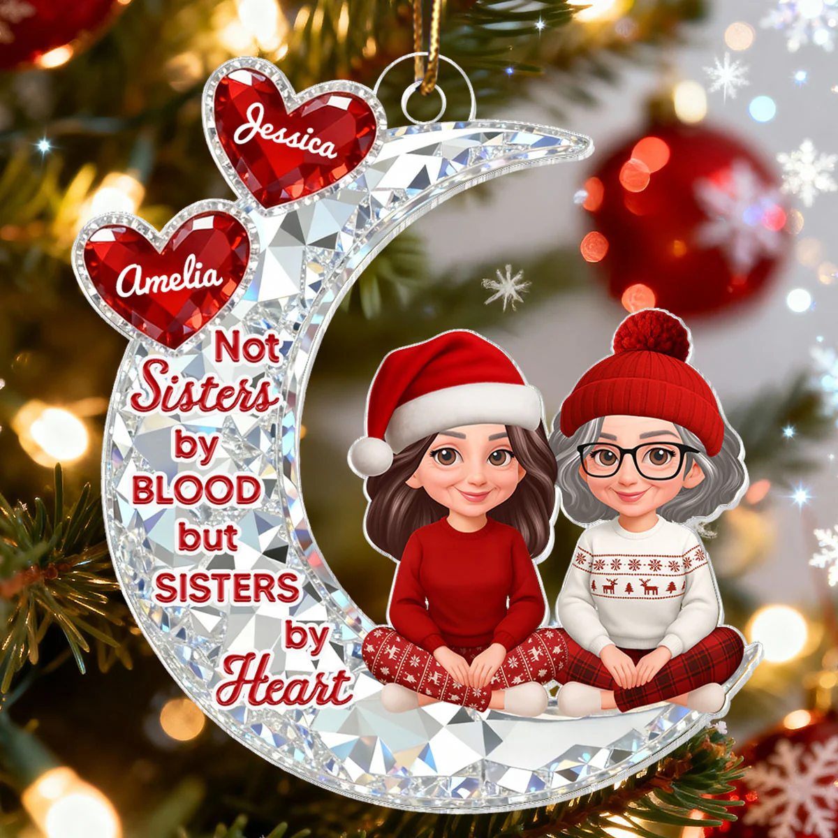 3D Shining Effect Besties Sitting On Moon - Personalized Acrylic Ornament - Gift For Best Friends, Matching Ornaments For Group Of Besties - Image 2