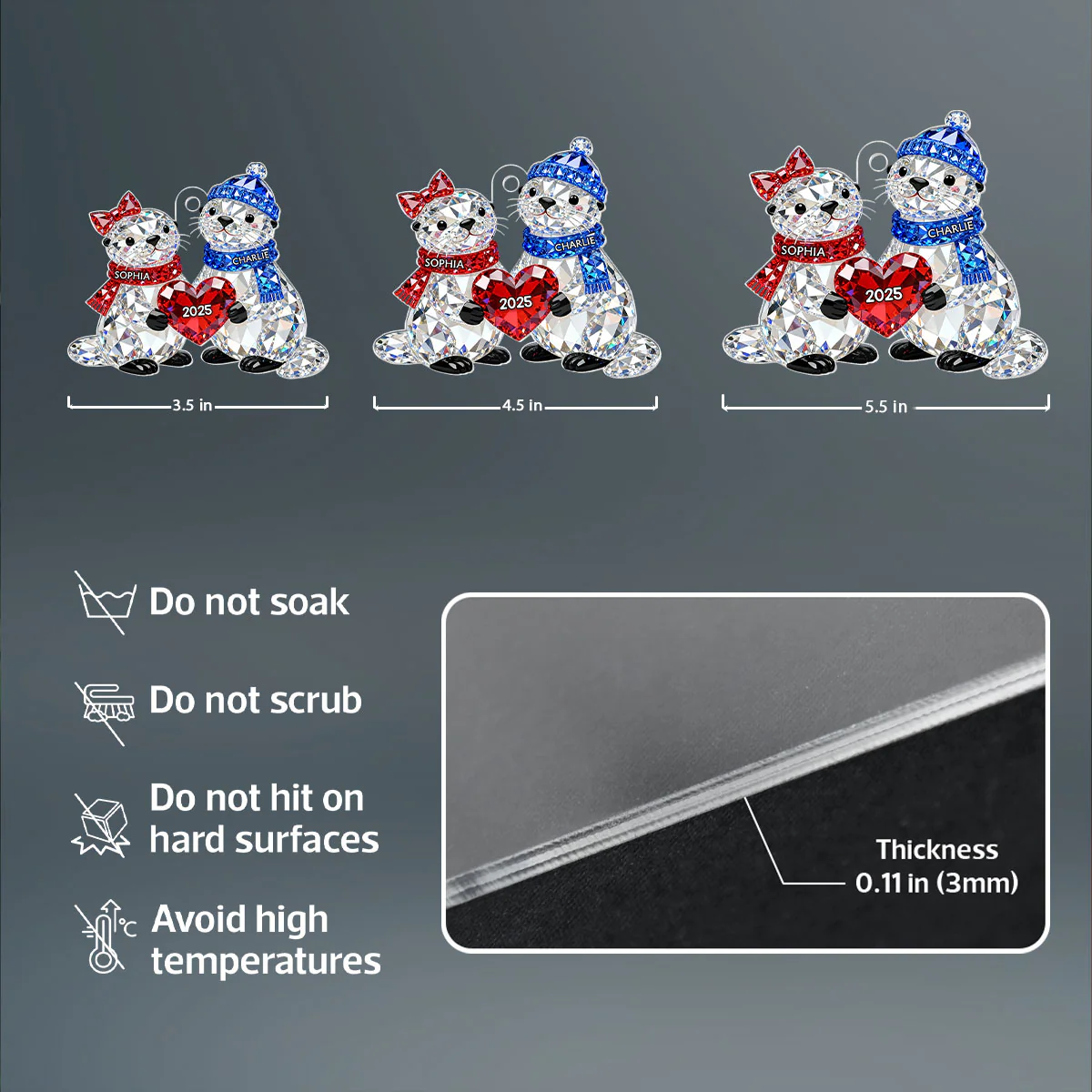 3D Crystal Effect Christmas Animal Couple - Personalized Acrylic Ornament - Heartwarming Christmas Gift for Couple - Image 7