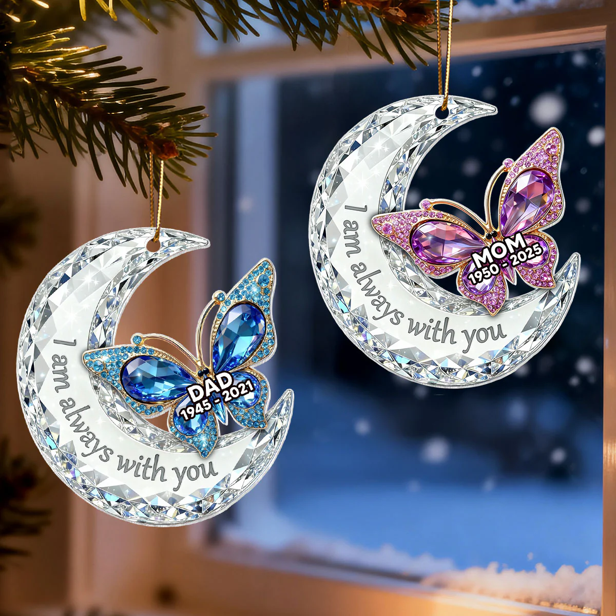 3D Effect Flat Christmas Butterfly Moon Memorial - Personalized Acrylic Ornament - Remembrance Gift, Sympathy Gift - Image 11