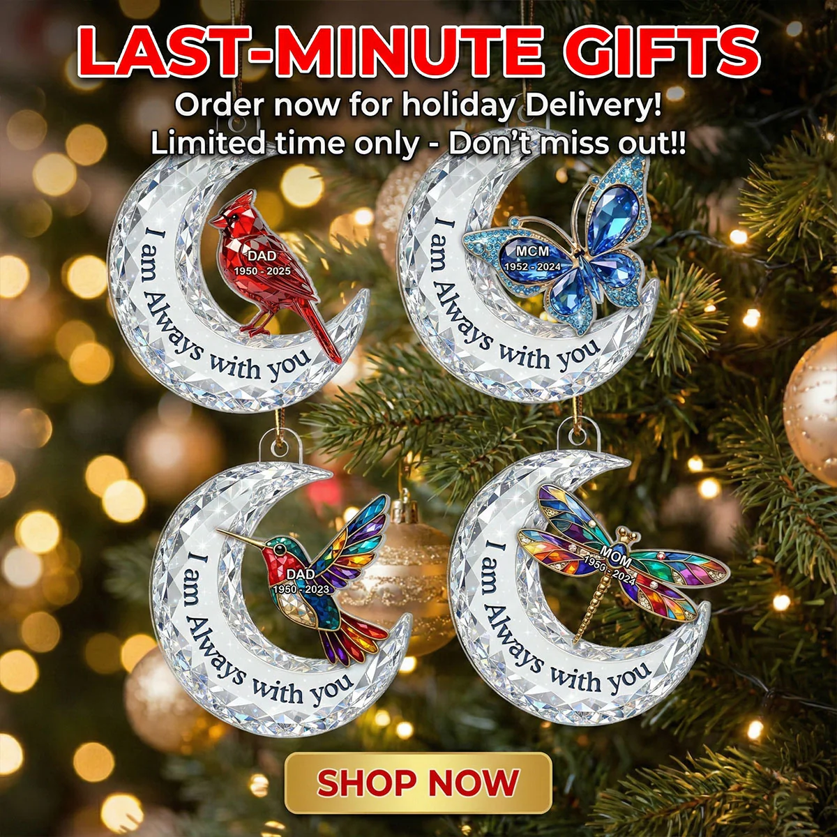 3D Effect Flat Christmas Cardinal On Moon Memorial - Personalized Acrylic Ornament - Remembrance Gift, Sympathy Gift - Image 10