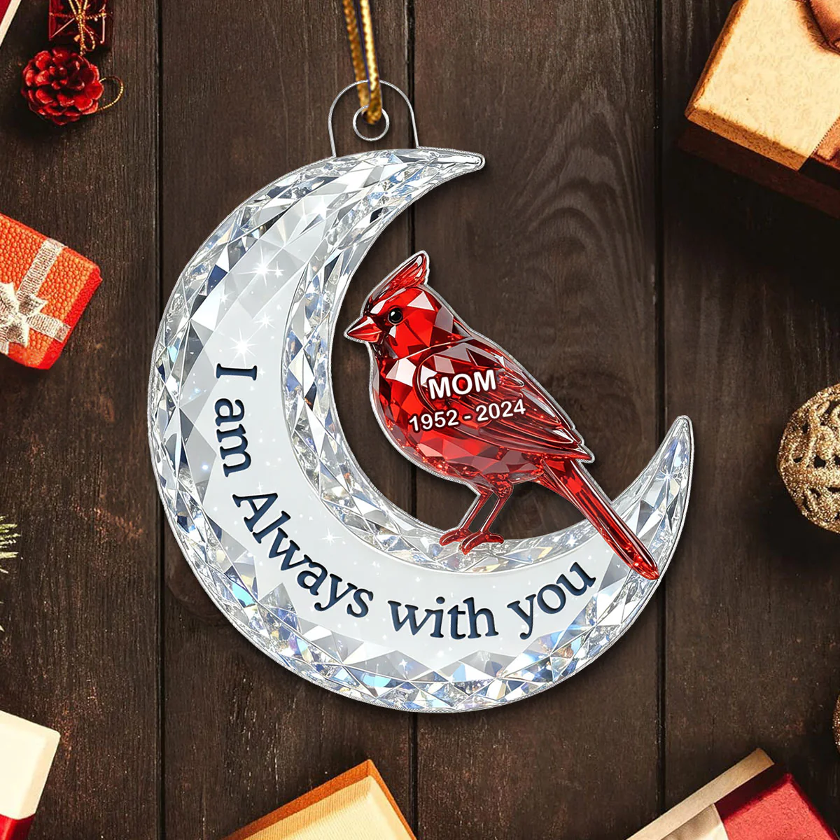 3D Effect Flat Christmas Cardinal On Moon Memorial - Personalized Acrylic Ornament - Remembrance Gift, Sympathy Gift - Image 7