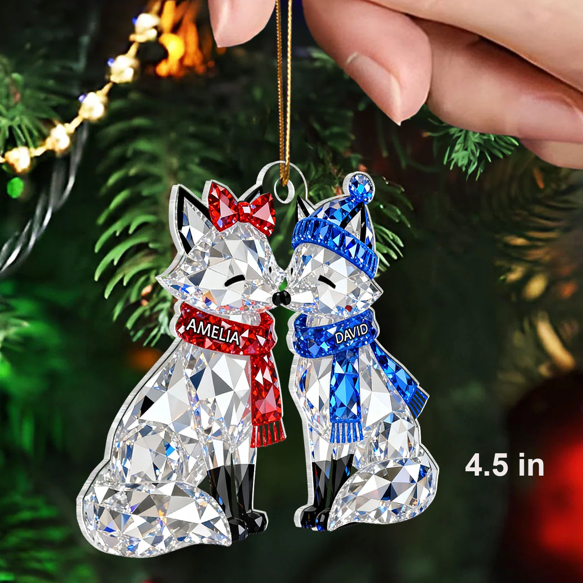 3D Crystal Effect Christmas Foxes Couple - Personalized Acrylic Ornament - Heartwarming Christmas Gift for Couple - Image 2