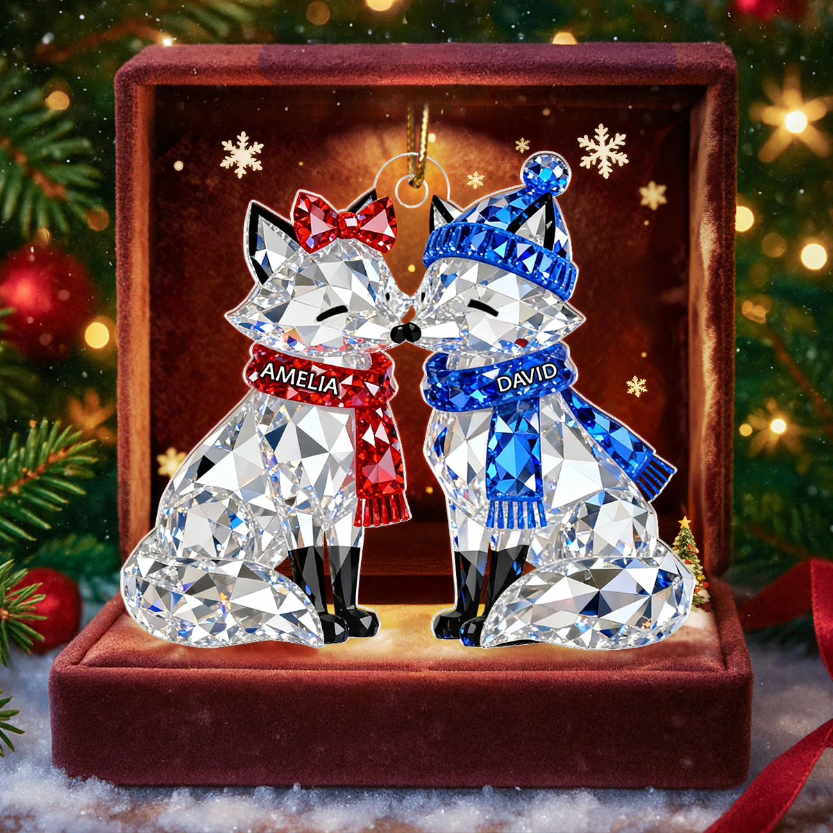 3D Crystal Effect Christmas Foxes Couple - Personalized Acrylic Ornament - Heartwarming Christmas Gift for Couple - Image 3