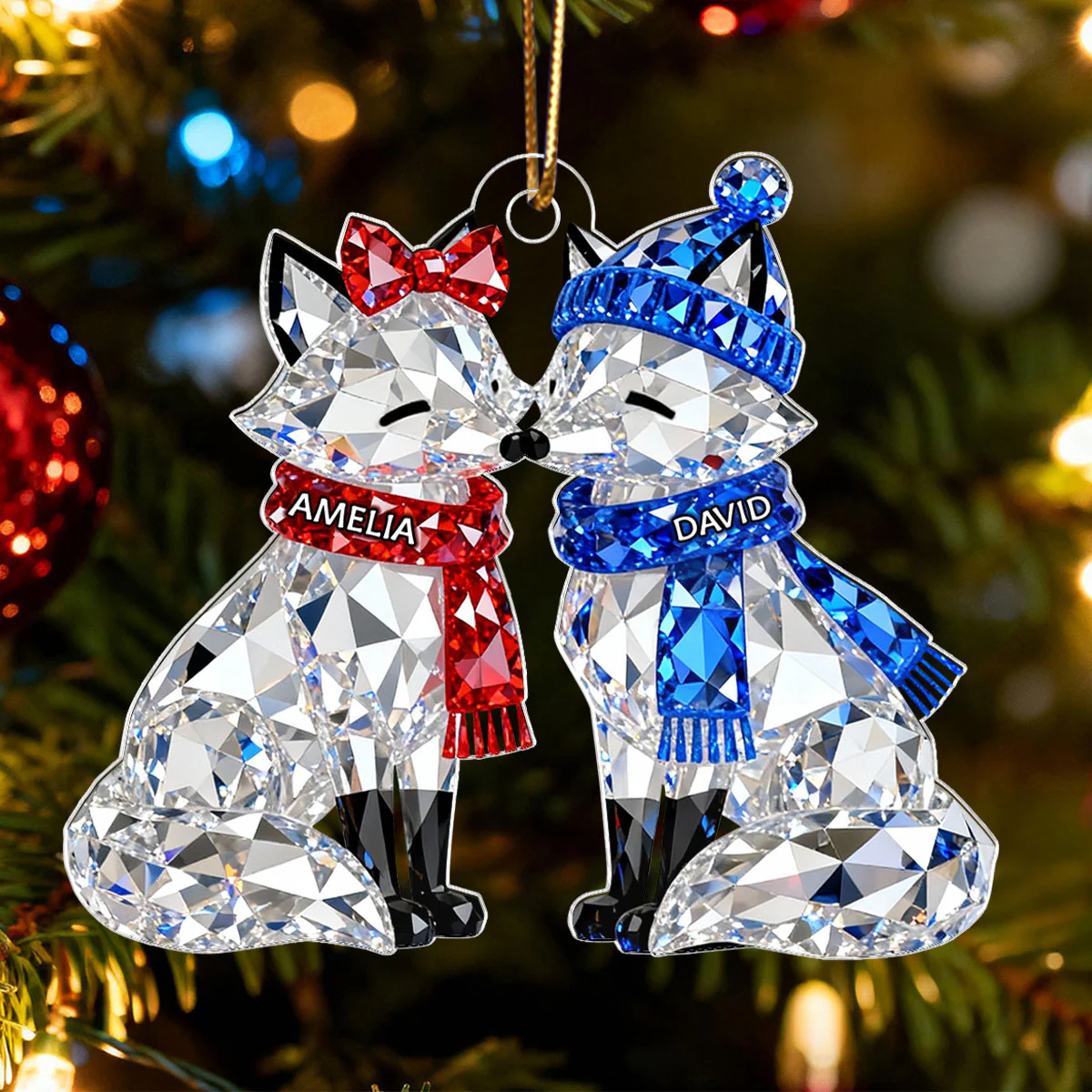 3D Crystal Effect Christmas Foxes Couple - Personalized Acrylic Ornament - Heartwarming Christmas Gift for Couple - Image 4