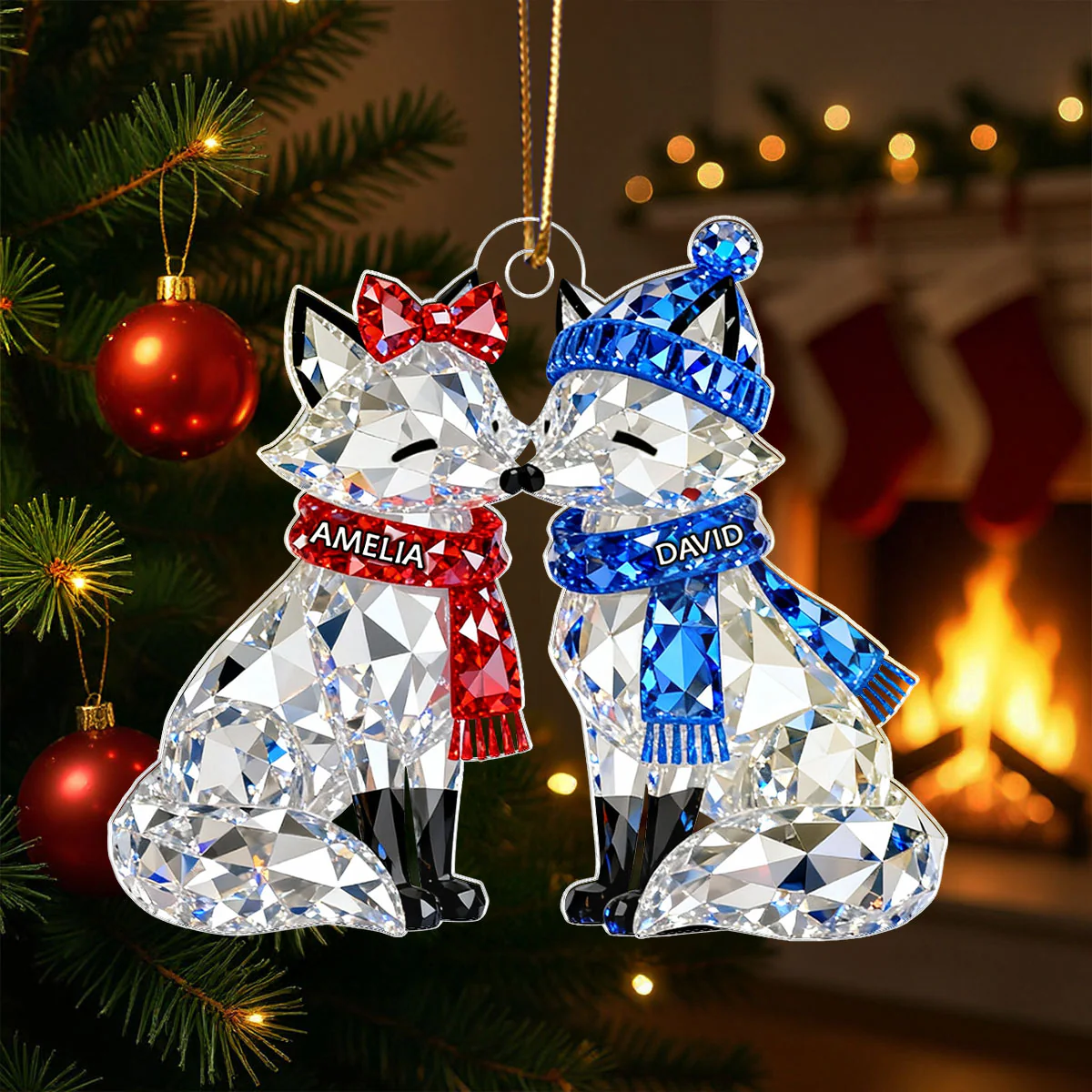 3D Crystal Effect Christmas Foxes Couple - Personalized Acrylic Ornament - Heartwarming Christmas Gift for Couple - Image 5