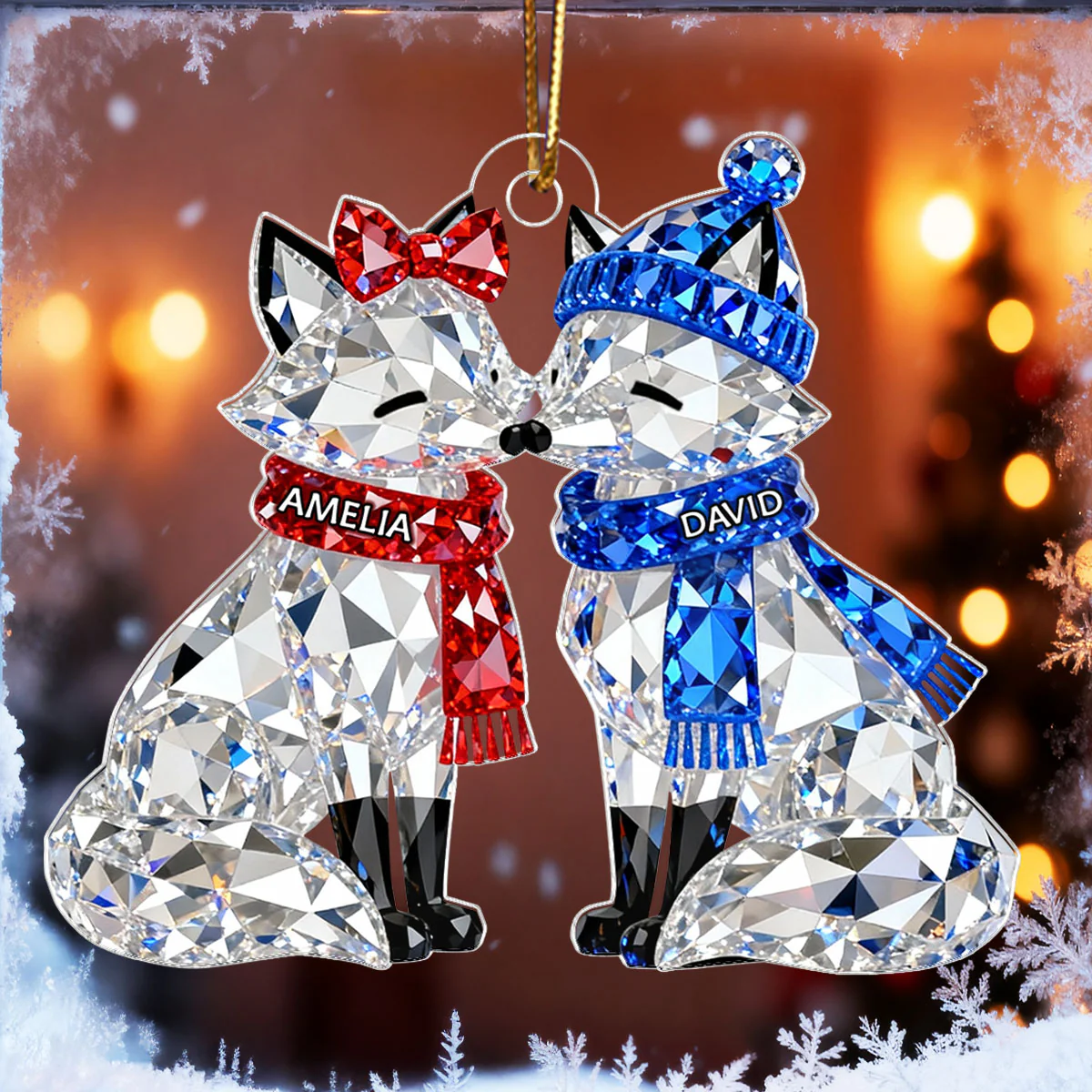 3D Crystal Effect Christmas Foxes Couple - Personalized Acrylic Ornament - Heartwarming Christmas Gift for Couple - Image 6