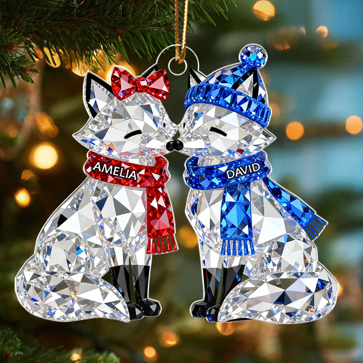 3D Crystal Effect Christmas Foxes Couple - Personalized Acrylic Ornament - Heartwarming Christmas Gift for Couple - Image 7