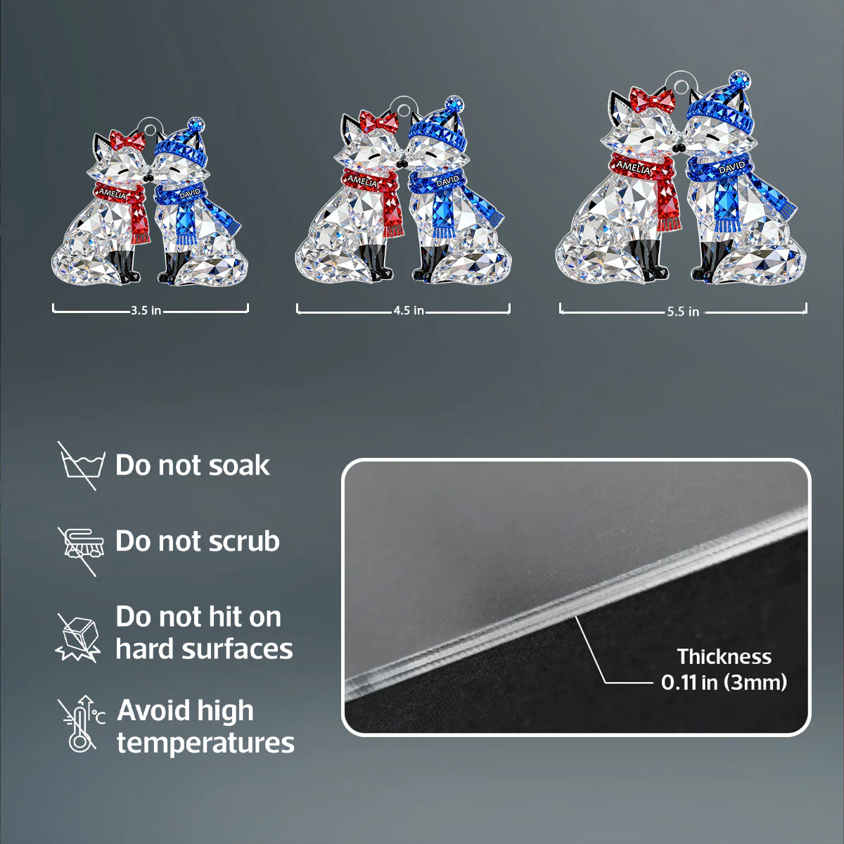 3D Crystal Effect Christmas Foxes Couple - Personalized Acrylic Ornament - Heartwarming Christmas Gift for Couple - Image 8