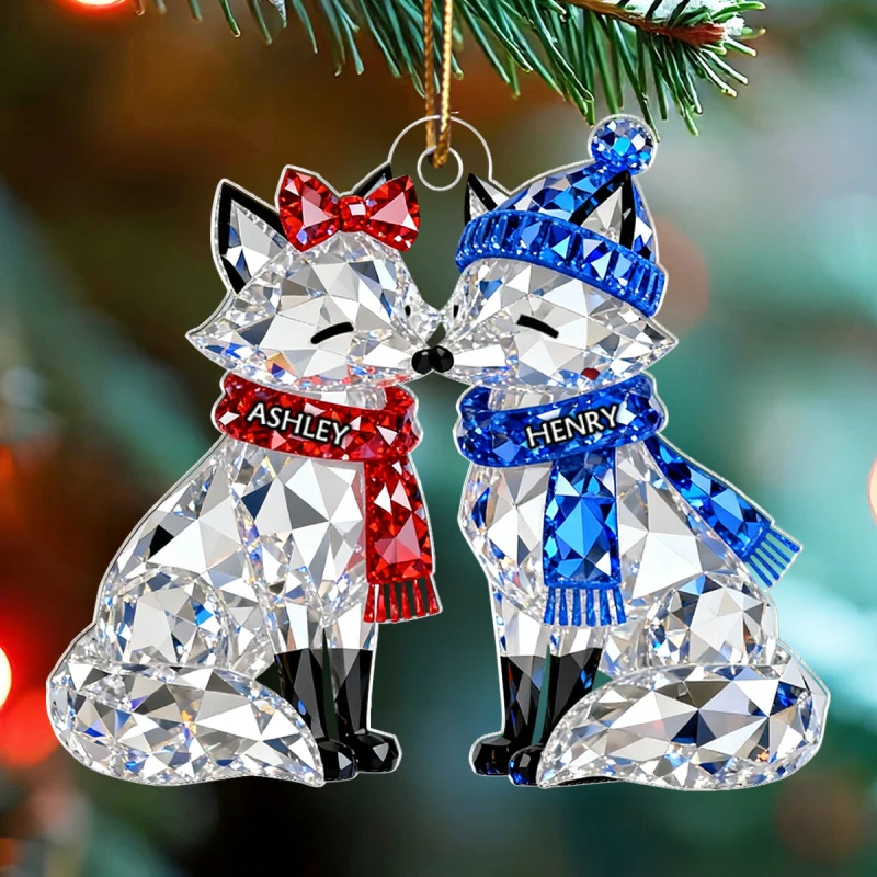 3D Crystal Effect Christmas Foxes Couple - Personalized Acrylic Ornament - Heartwarming Christmas Gift for Couple - Image 9