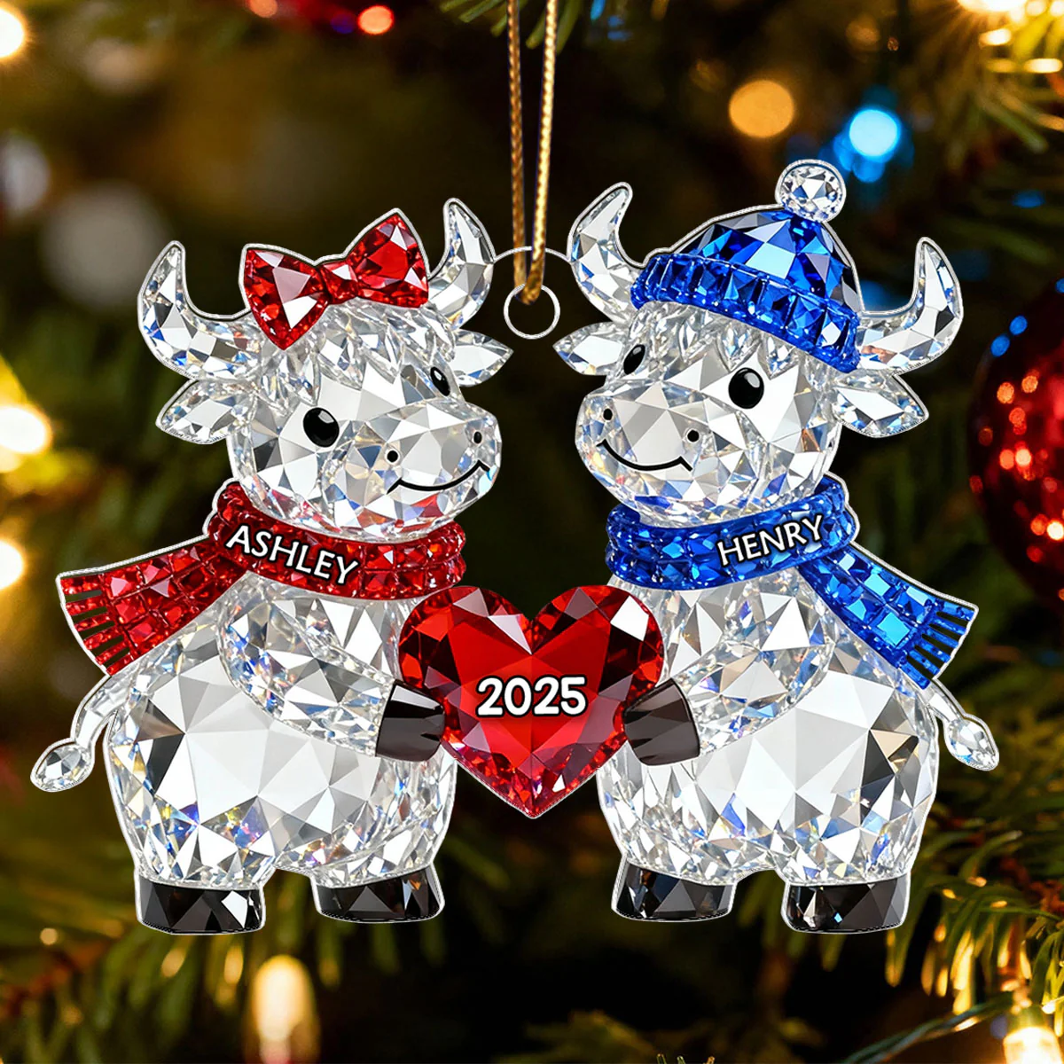 3D Crystal Effect Christmas Highland Cow Couple - Personalized Acrylic Ornament - Heartwarming Christmas Gift for Couple - Image 6