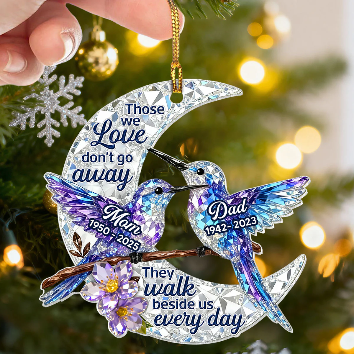 3D Effect Flat Christmas Hummingbird Moon Memorial - Personalized Acrylic Ornament - Remembrance Gift, Sympathy Gift - Image 11