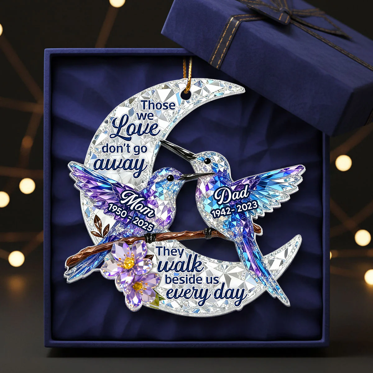 3D Effect Flat Christmas Hummingbird Moon Memorial - Personalized Acrylic Ornament - Remembrance Gift, Sympathy Gift - Image 12