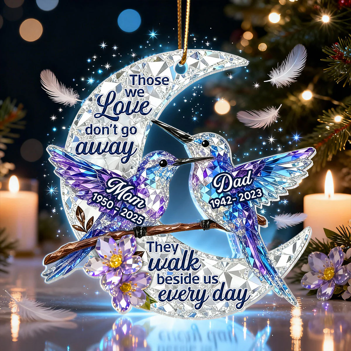 3D Effect Flat Christmas Hummingbird Moon Memorial - Personalized Acrylic Ornament - Remembrance Gift, Sympathy Gift - Image 13