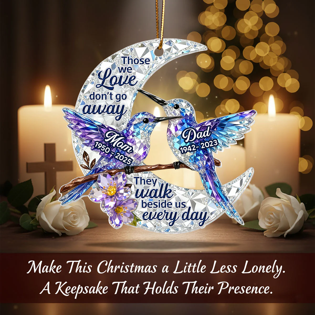 3D Effect Flat Christmas Hummingbird Moon Memorial - Personalized Acrylic Ornament - Remembrance Gift, Sympathy Gift - Image 15
