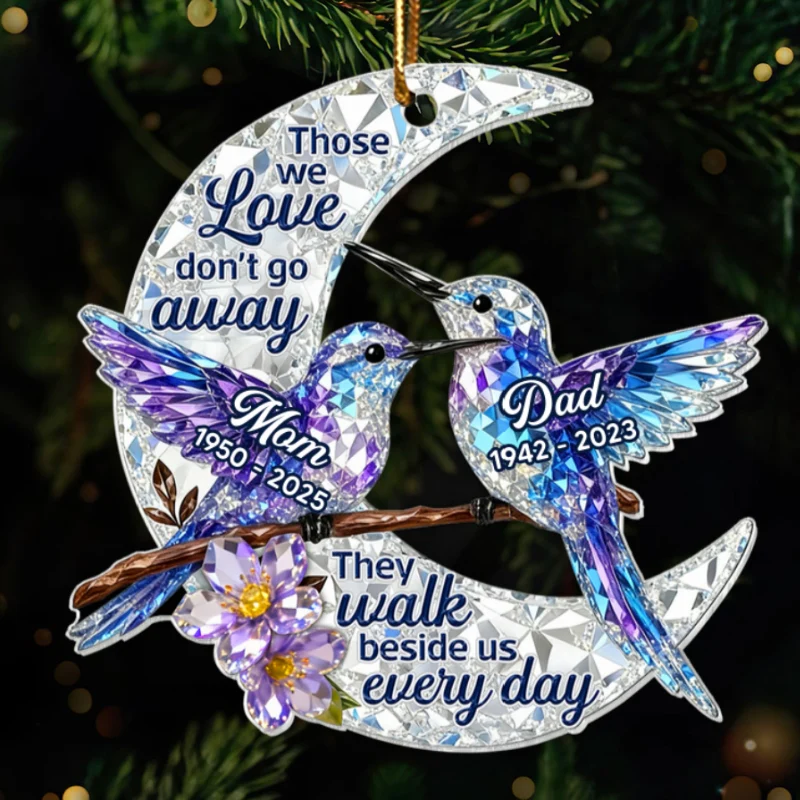 3D Effect Flat Christmas Hummingbird Moon Memorial - Personalized Acrylic Ornament - Remembrance Gift, Sympathy Gift - Image 16
