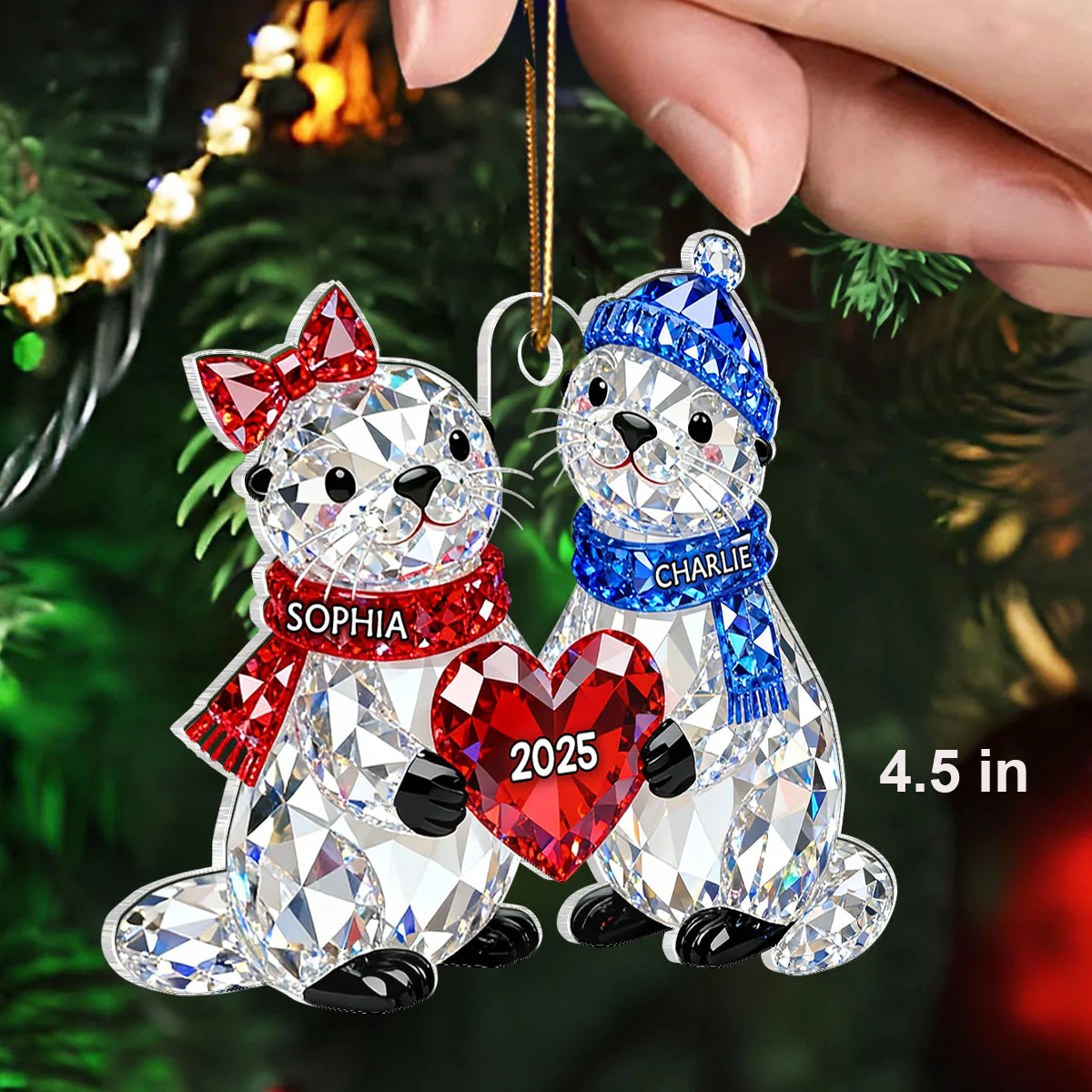 3D Crystal Effect Christmas Otter Couple - Personalized Acrylic Ornament - Heartwarming Christmas Gift for Couple - Image 2