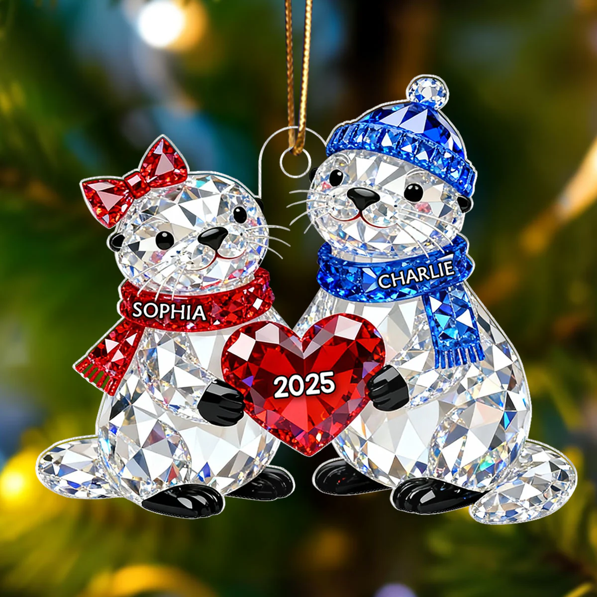 3D Crystal Effect Christmas Otter Couple - Personalized Acrylic Ornament - Heartwarming Christmas Gift for Couple - Image 6