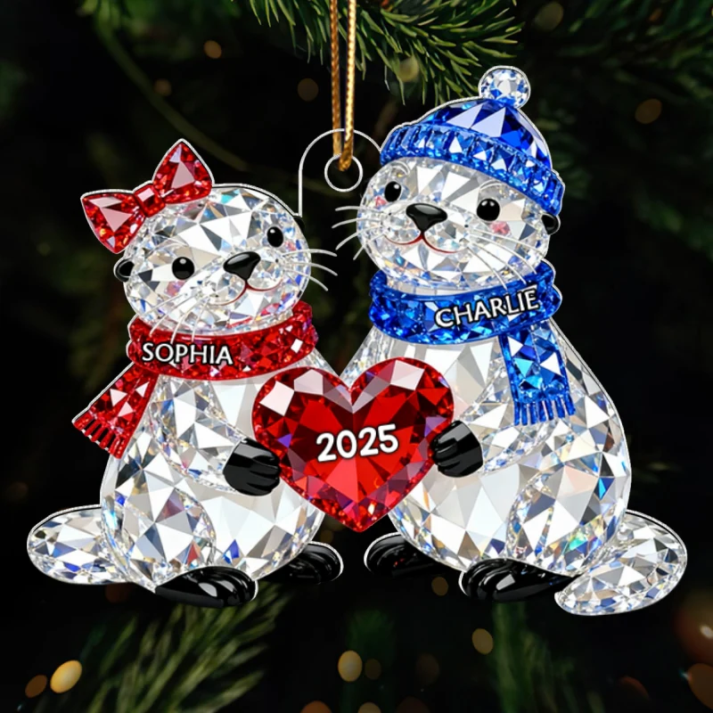 3D Crystal Effect Christmas Otter Couple - Personalized Acrylic Ornament - Heartwarming Christmas Gift for Couple - Image 8