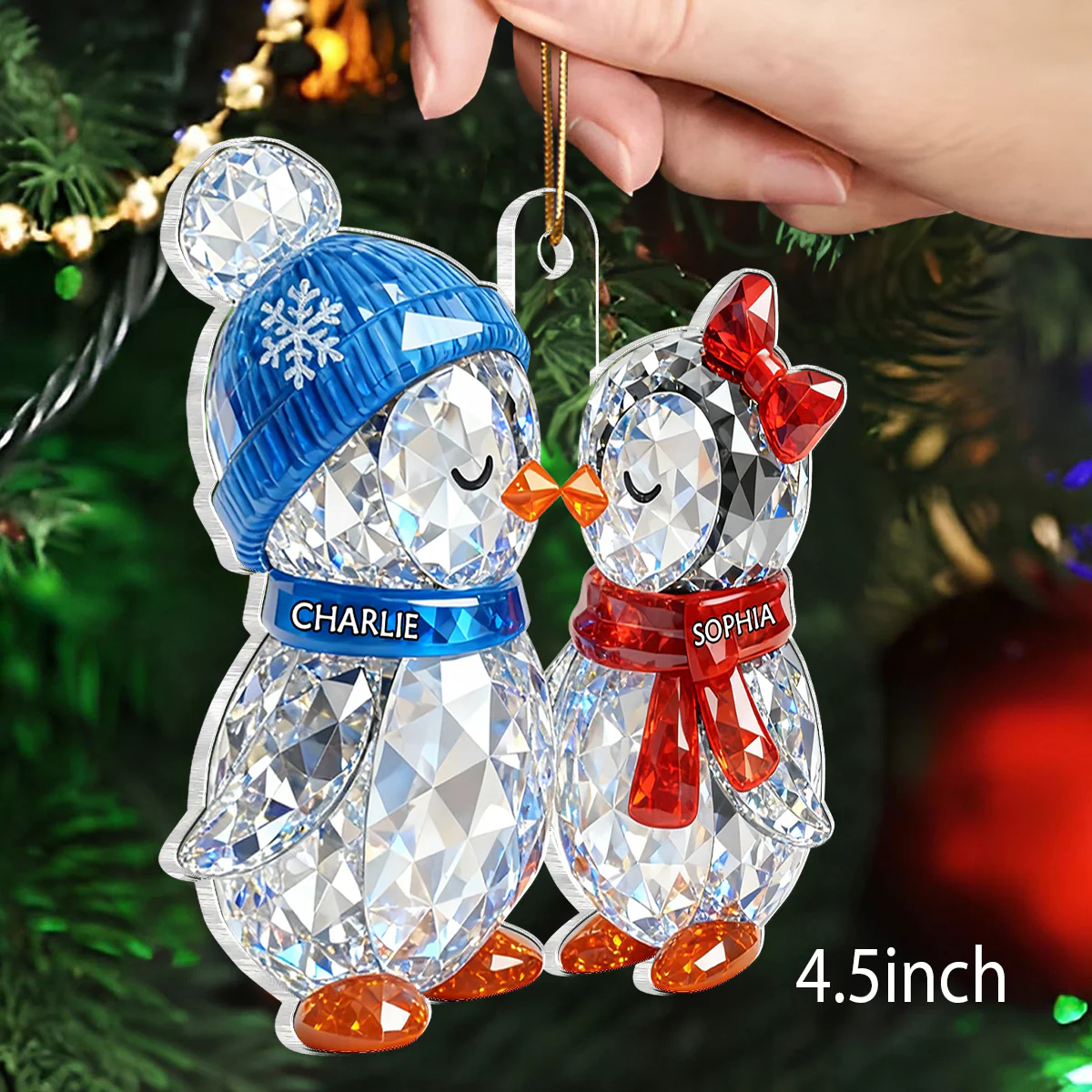 3D Crystal Effect Christmas Penguins Couple - Personalized Acrylic Ornament - Heartwarming Christmas Gift for Couple - Image 2
