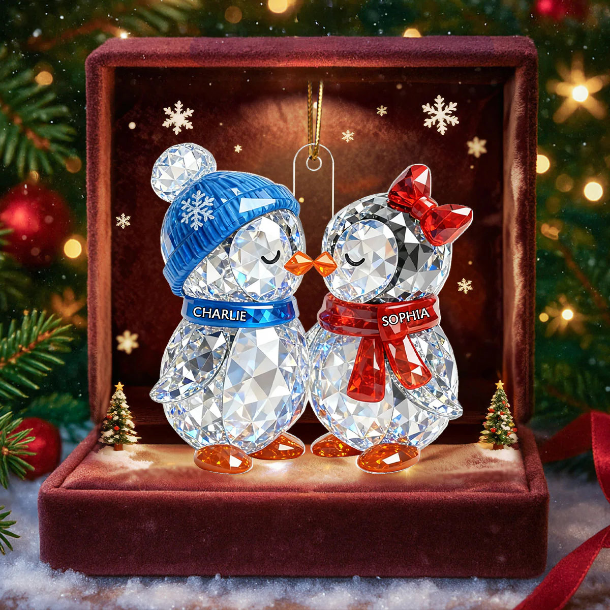 3D Crystal Effect Christmas Penguins Couple - Personalized Acrylic Ornament - Heartwarming Christmas Gift for Couple - Image 3