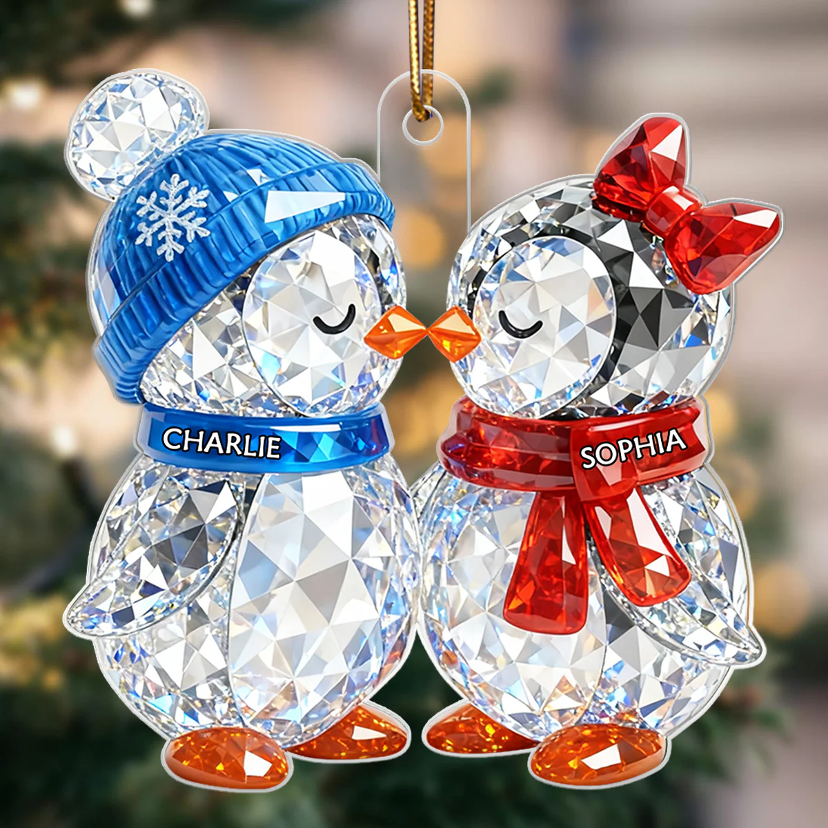 3D Crystal Effect Christmas Penguins Couple - Personalized Acrylic Ornament - Heartwarming Christmas Gift for Couple - Image 4