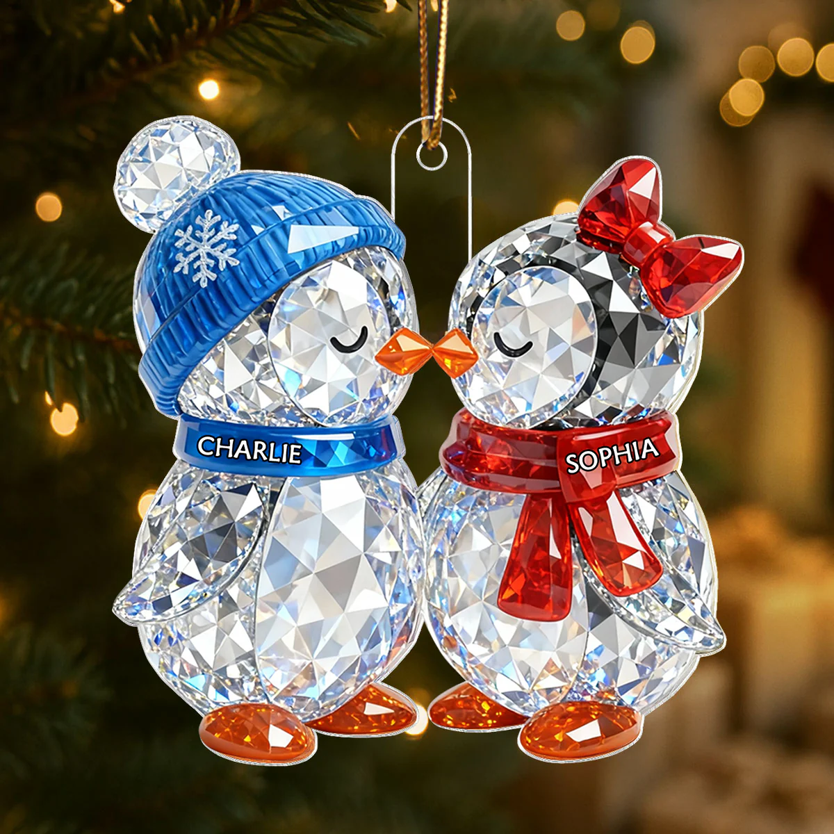 3D Crystal Effect Christmas Penguins Couple - Personalized Acrylic Ornament - Heartwarming Christmas Gift for Couple - Image 7