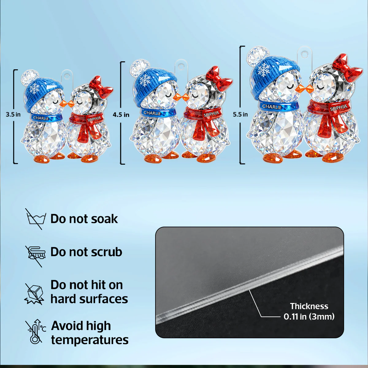 3D Crystal Effect Christmas Penguins Couple - Personalized Acrylic Ornament - Heartwarming Christmas Gift for Couple - Image 9