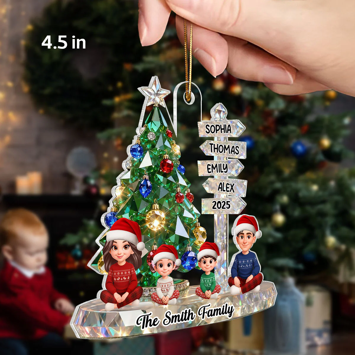 3D Effect Flat Christmas Sign Posts Beautiful Family Together - Personalized Acrylic Ornament - Gift For Family - Image 2